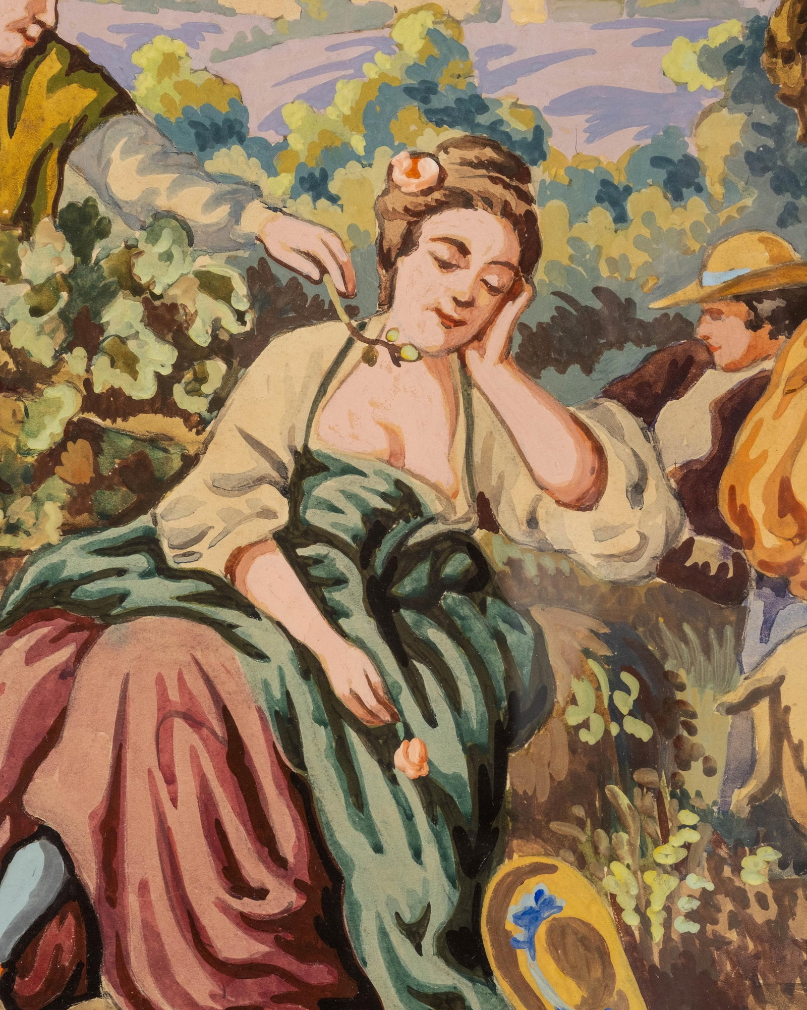 No Reserve: French School late 19th Century Pastoral Figural Gouache and Watercolor Painting - 5