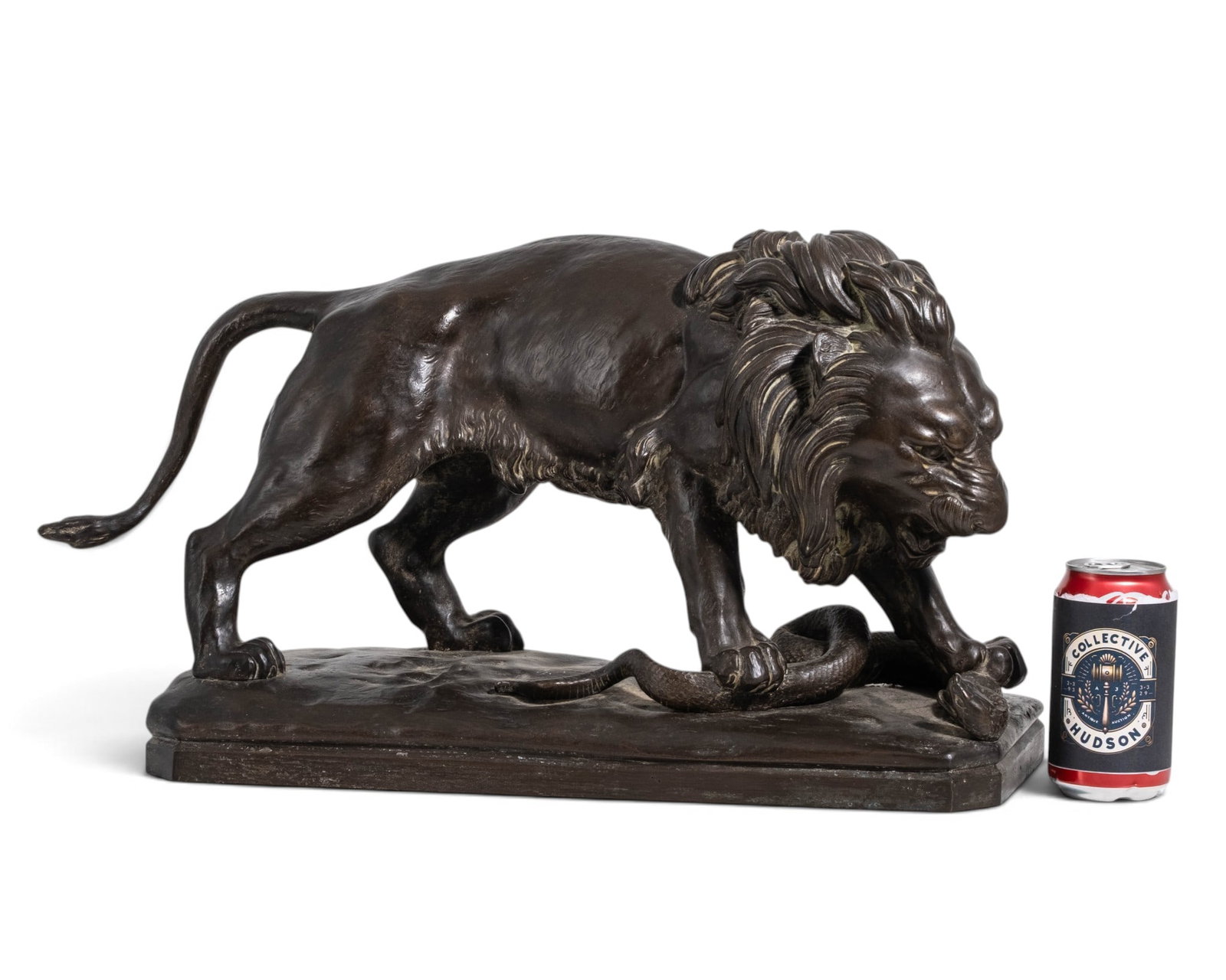 Antoine-Louis Barye (attrib) Lion and Serpent Bronze Sculpture, Late 19th Century - 2