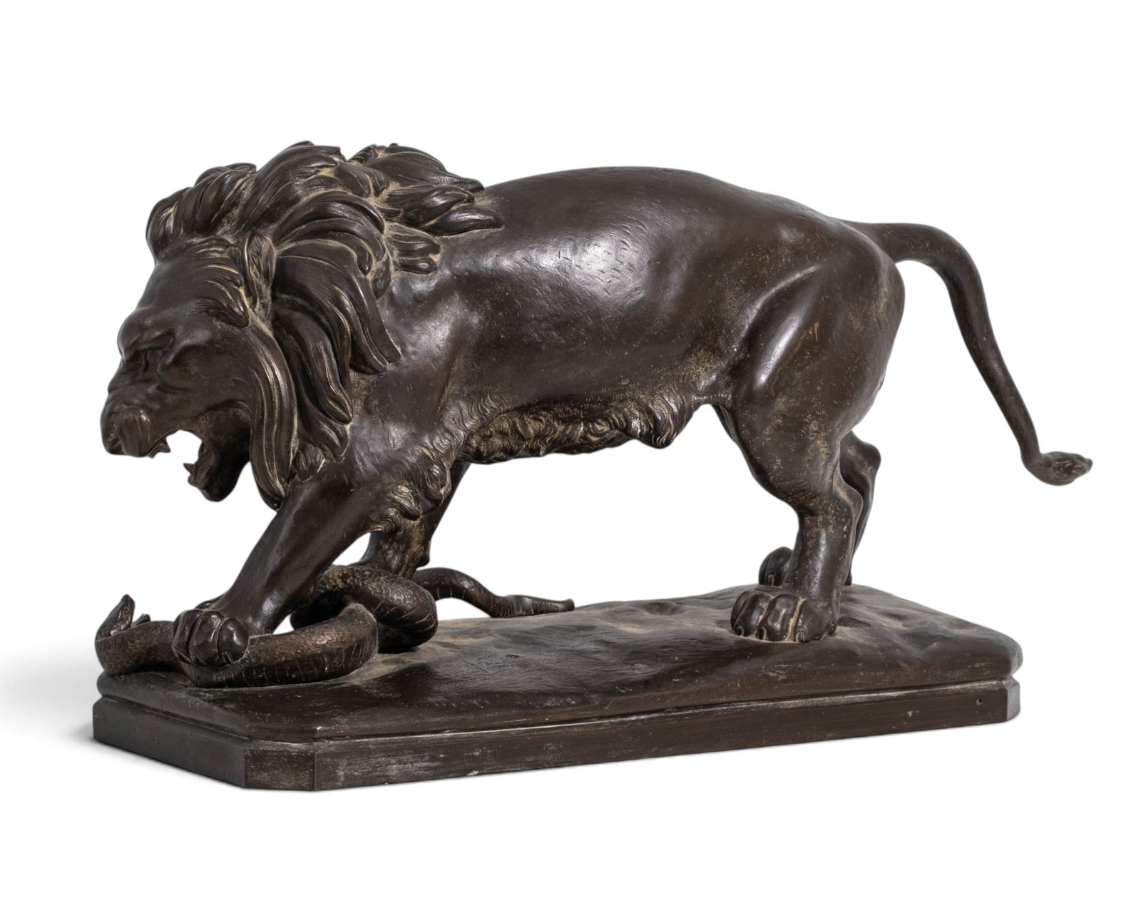 Antoine-Louis Barye (attrib) Lion and Serpent Bronze Sculpture, Late 19th Century - 5