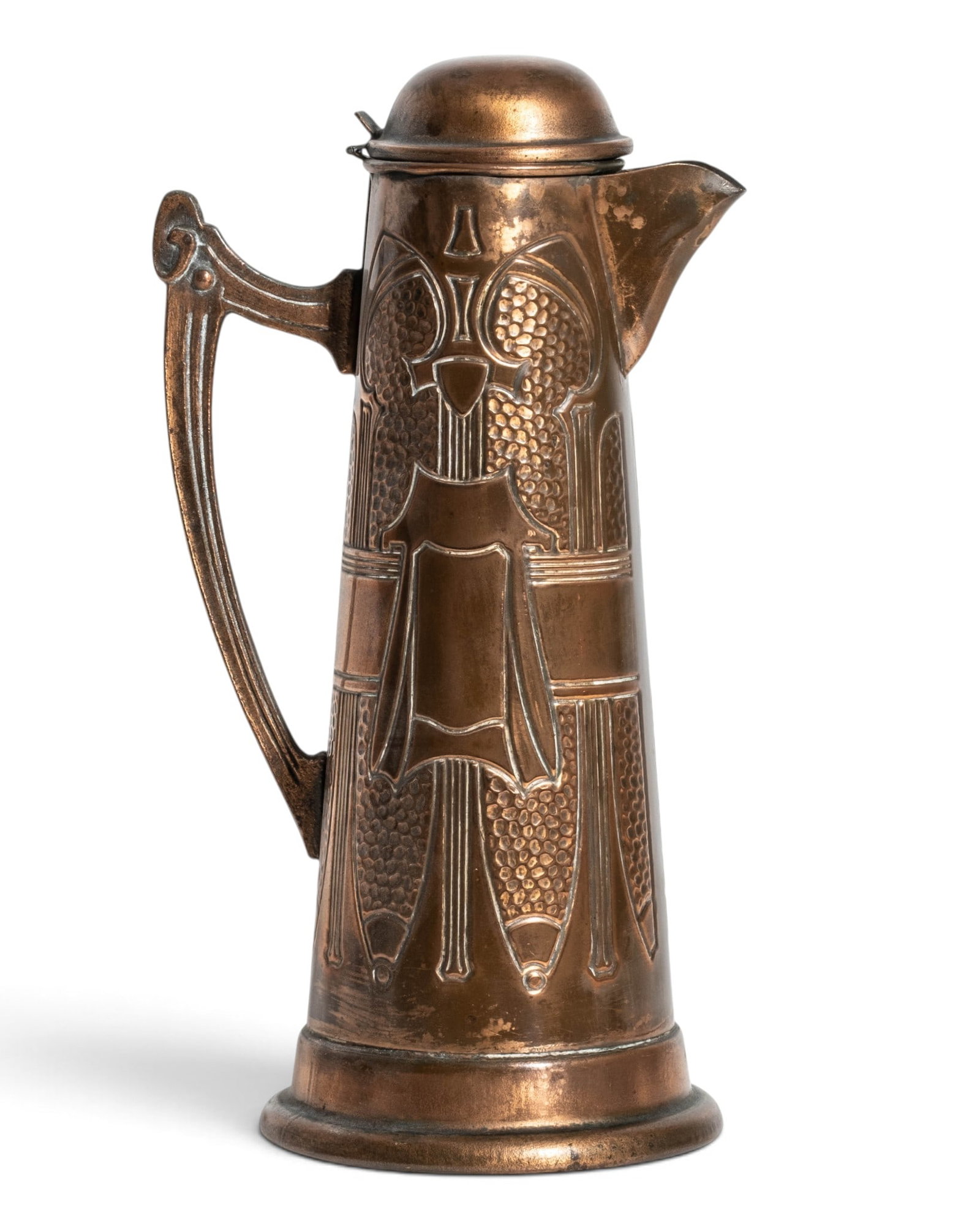 No Reserve: Albin Muller Manner Art Nouveau Style Copper Lidded Metal Pitcher Circa 1900 (1 of 6)