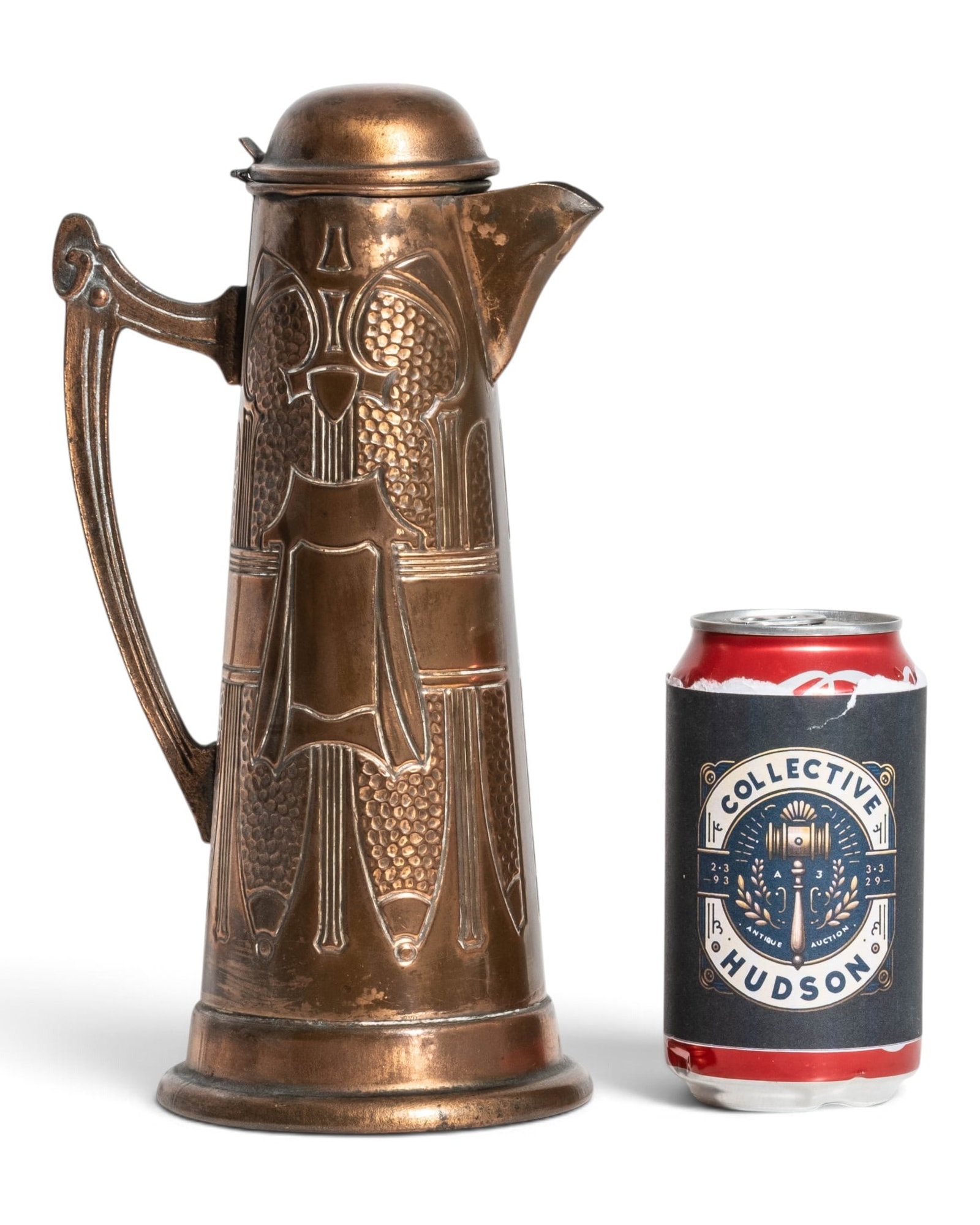 No Reserve: Albin Muller Manner Art Nouveau Style Copper Lidded Metal Pitcher Circa 1900 - 2