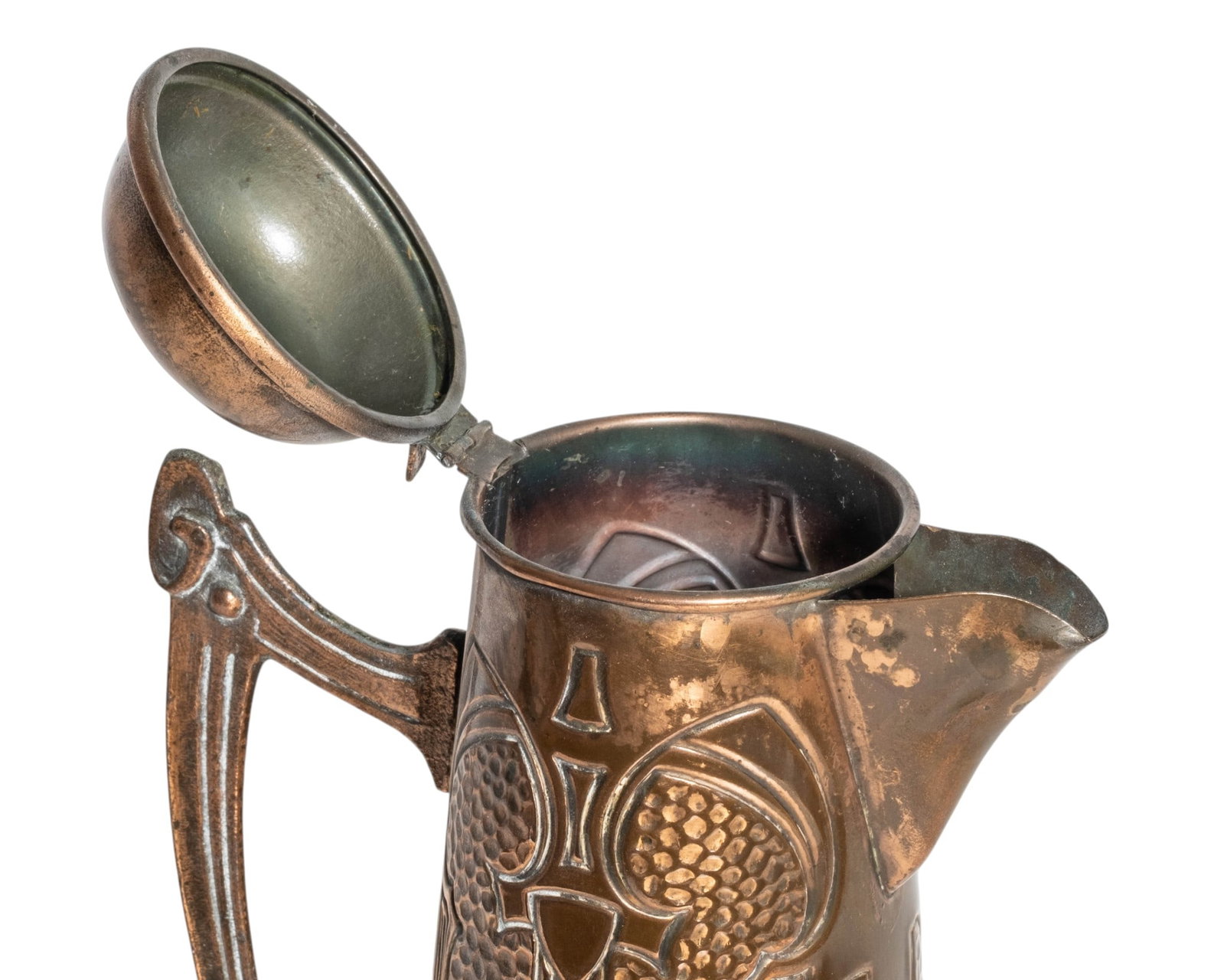 No Reserve: Albin Muller Manner Art Nouveau Style Copper Lidded Metal Pitcher Circa 1900 - 3