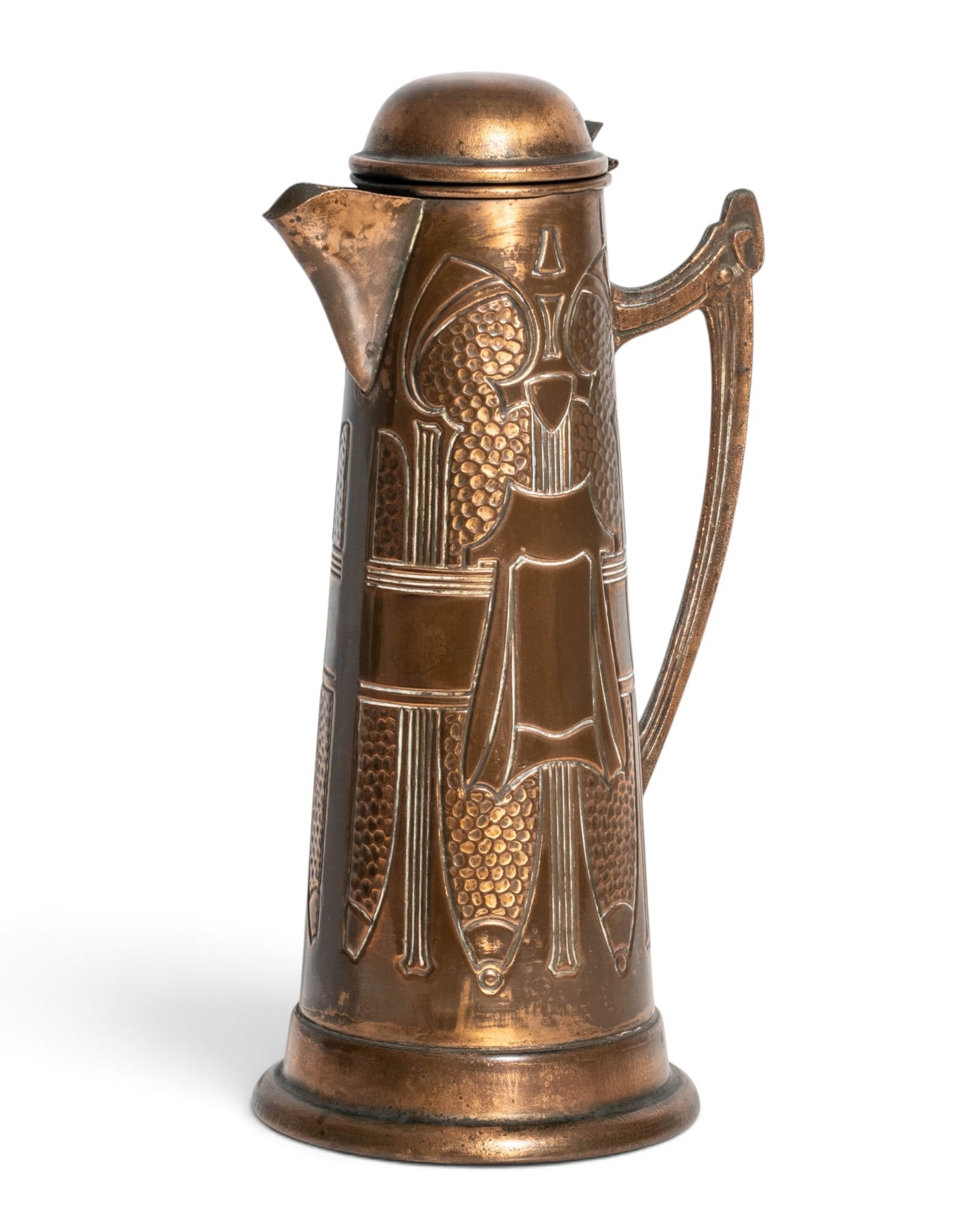 No Reserve: Albin Muller Manner Art Nouveau Style Copper Lidded Metal Pitcher Circa 1900 - 5