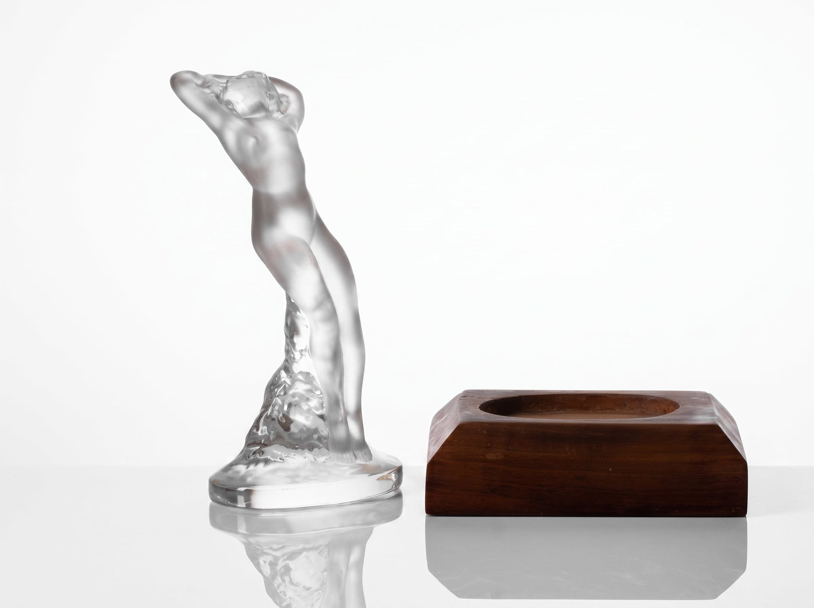 Lalique France 'Danseuse' Molded Crystal Figure on Wood Base, Signed - 3