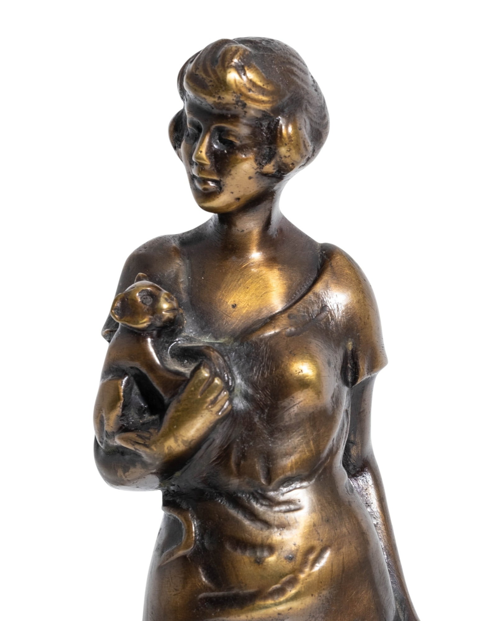 No Reserve: After Bruno Zach Signed Art Deco Bronze Lady with Dog Sculpture - 3