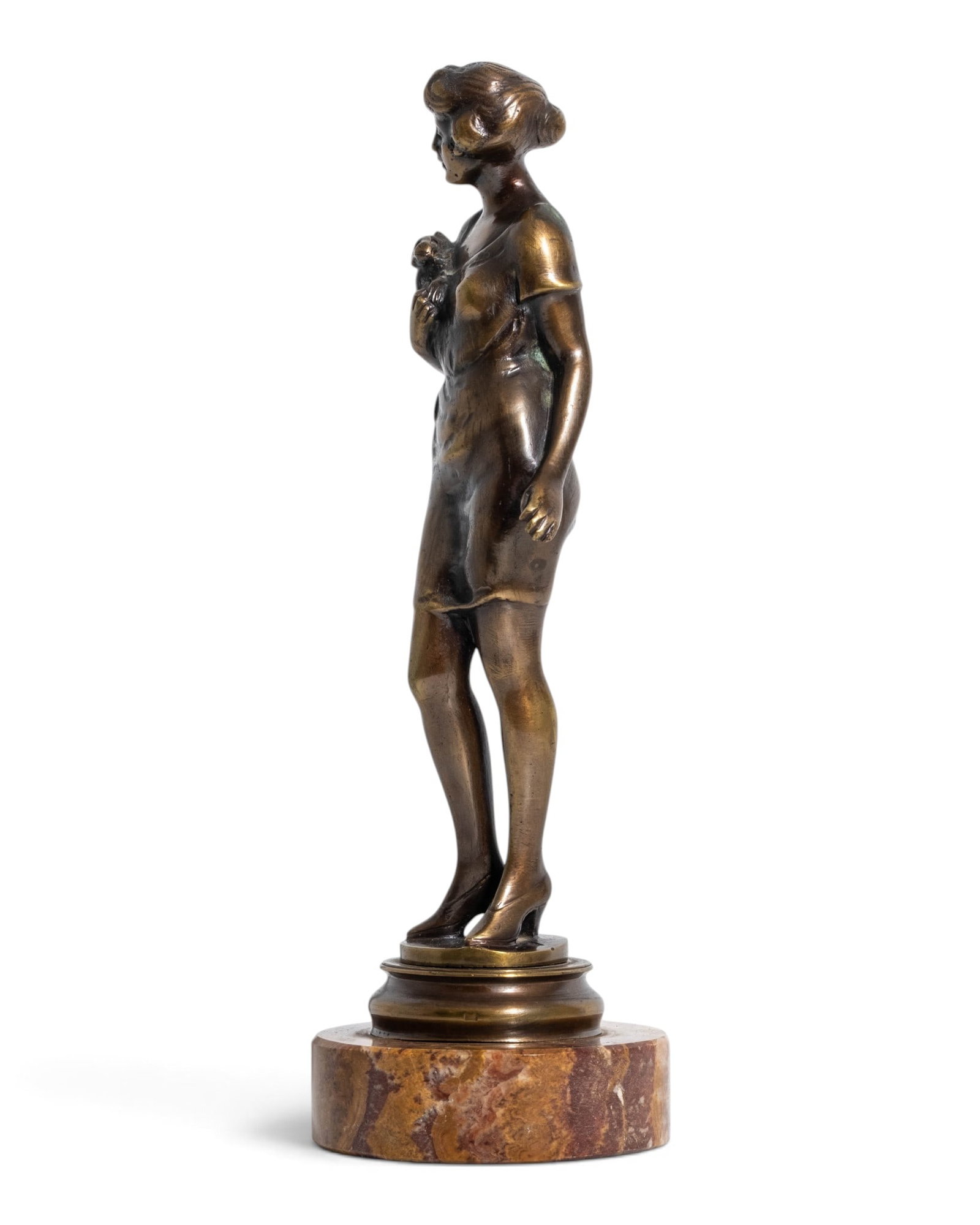 No Reserve: After Bruno Zach Signed Art Deco Bronze Lady with Dog Sculpture - 6