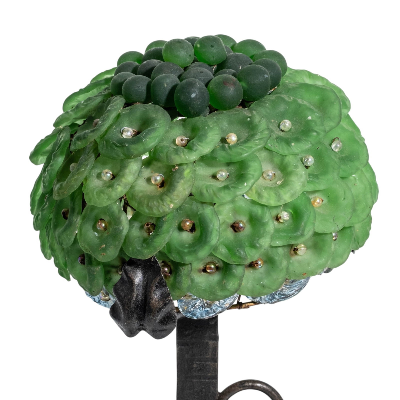 No Reserve: Art Deco Wrought Iron and Green Glass Floral Table Lamp, C. 1935 - 3