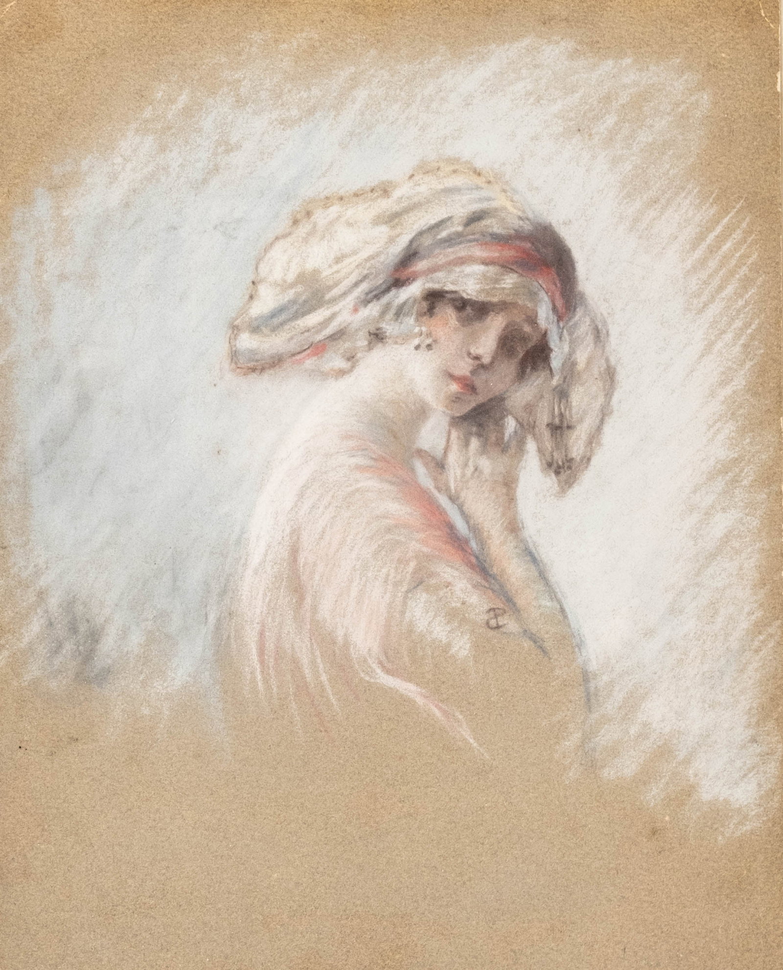 No Reserve: Mystery Artist: Art Nouveau Portrait of a Young Woman Pastel and Chalk Painting, C. 1900 - 2