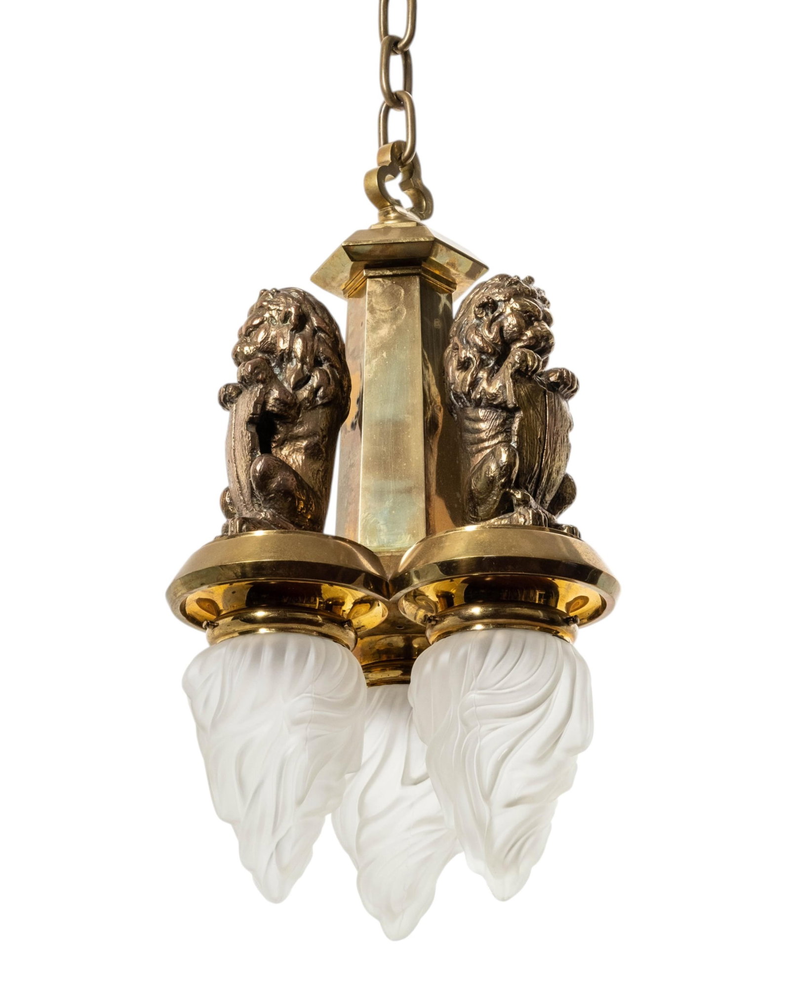 No Reserve: Art Deco Style Brass Lion Chandelier (1 of 5)