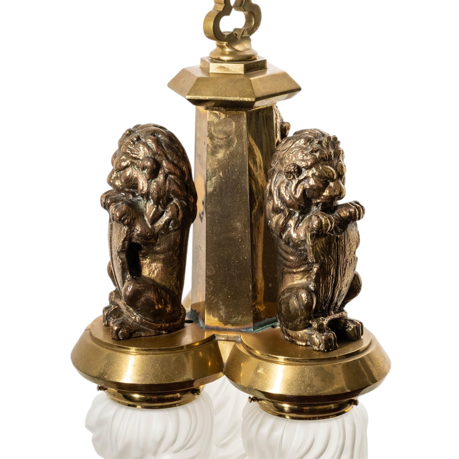 No Reserve: Art Deco Style Brass Lion Chandelier - 2
