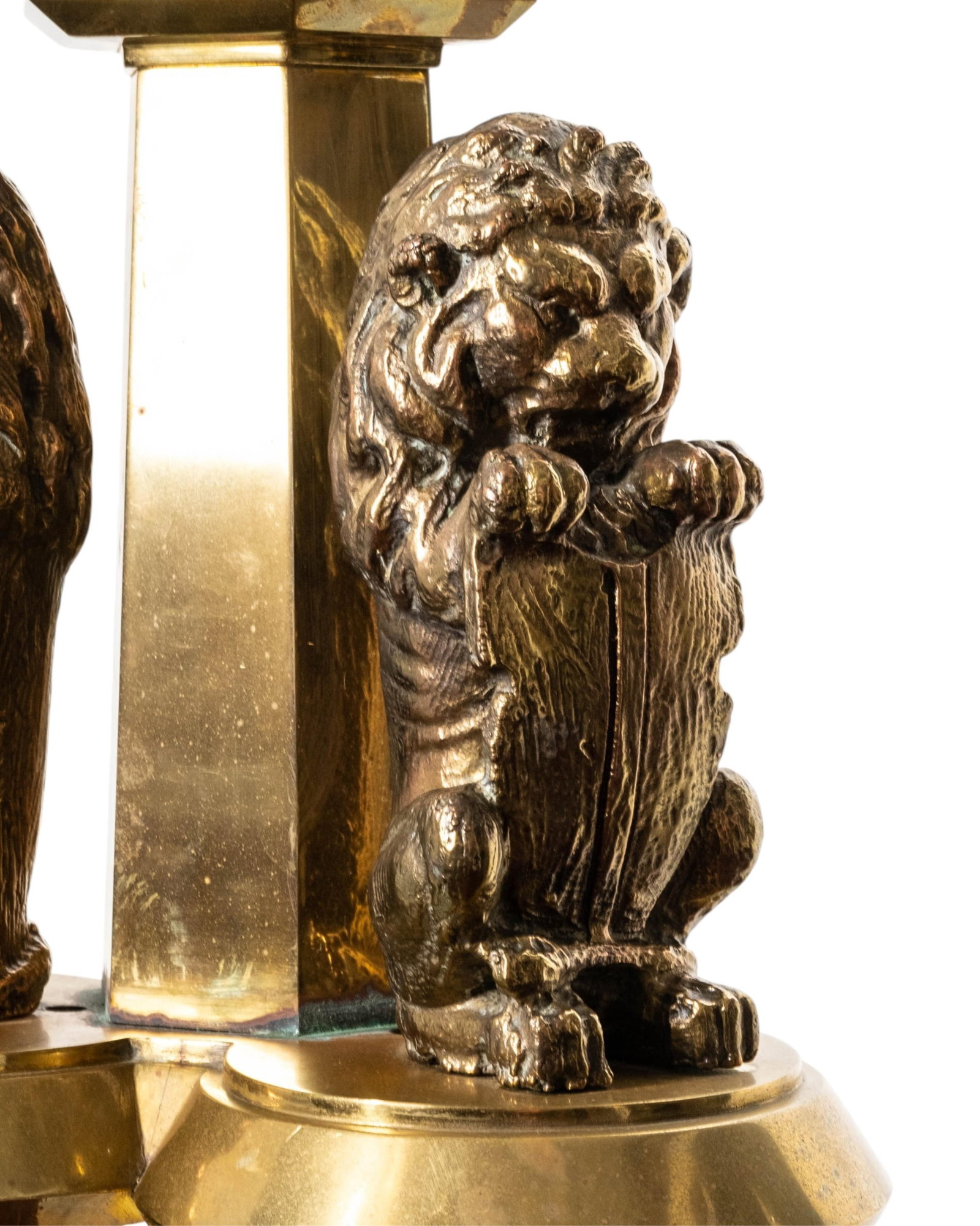 No Reserve: Art Deco Style Brass Lion Chandelier - 4