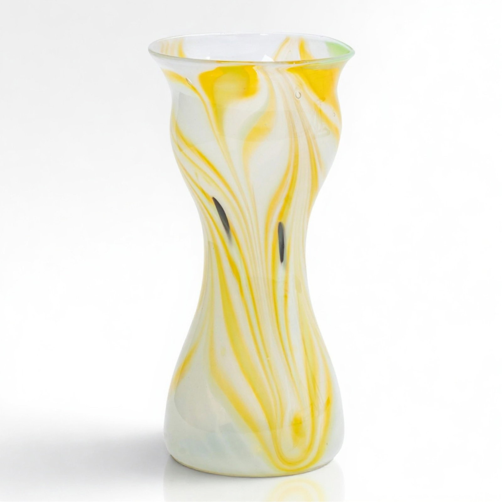 No Reserve: Signed Tiffany Style Studio Art Glass Yellow–White Swirl Vase, Mid 20th Century - 3