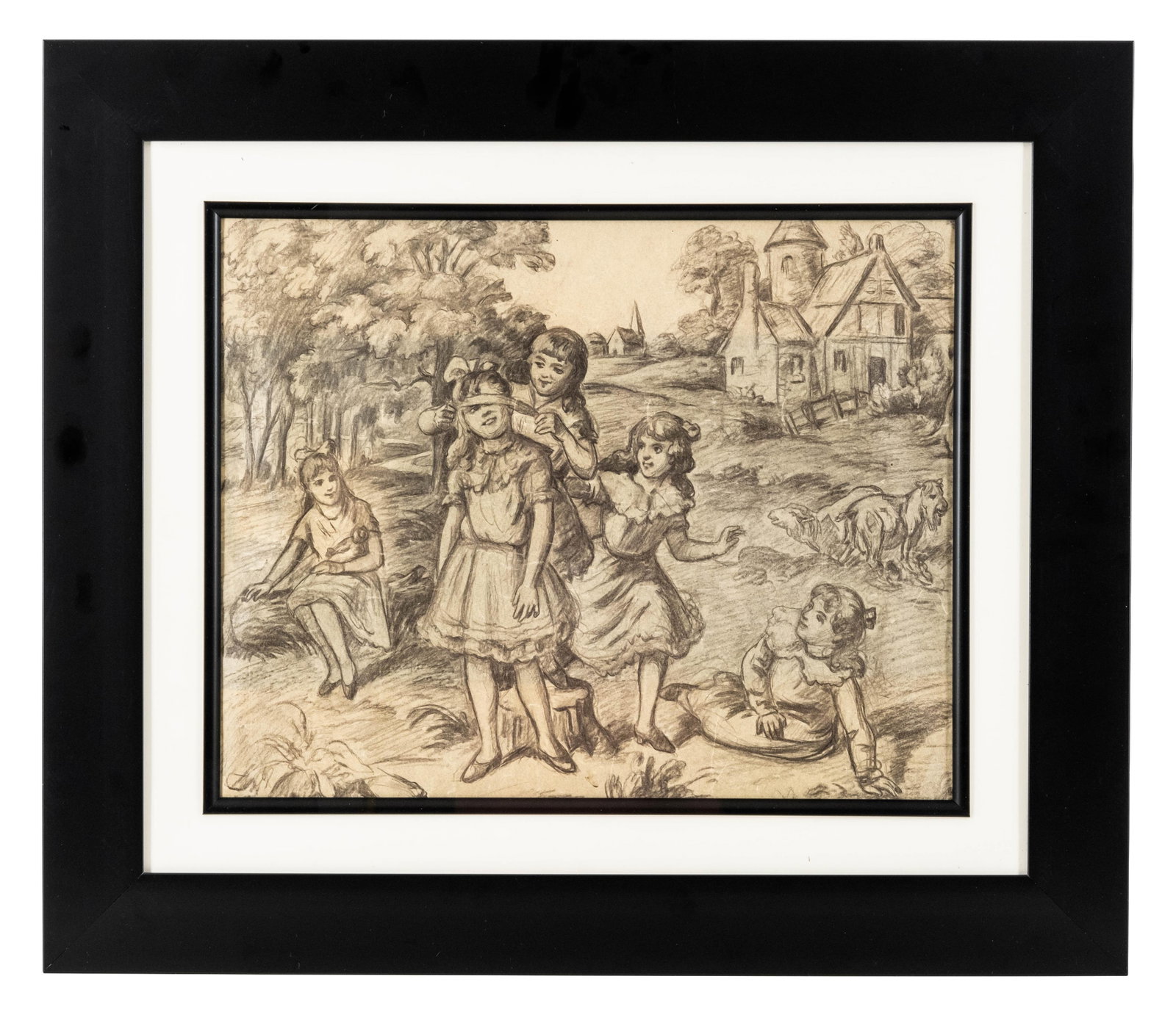 No Reserve: Circa 1900 Pastoral Pencil Drawing on Paper (1 of 7)