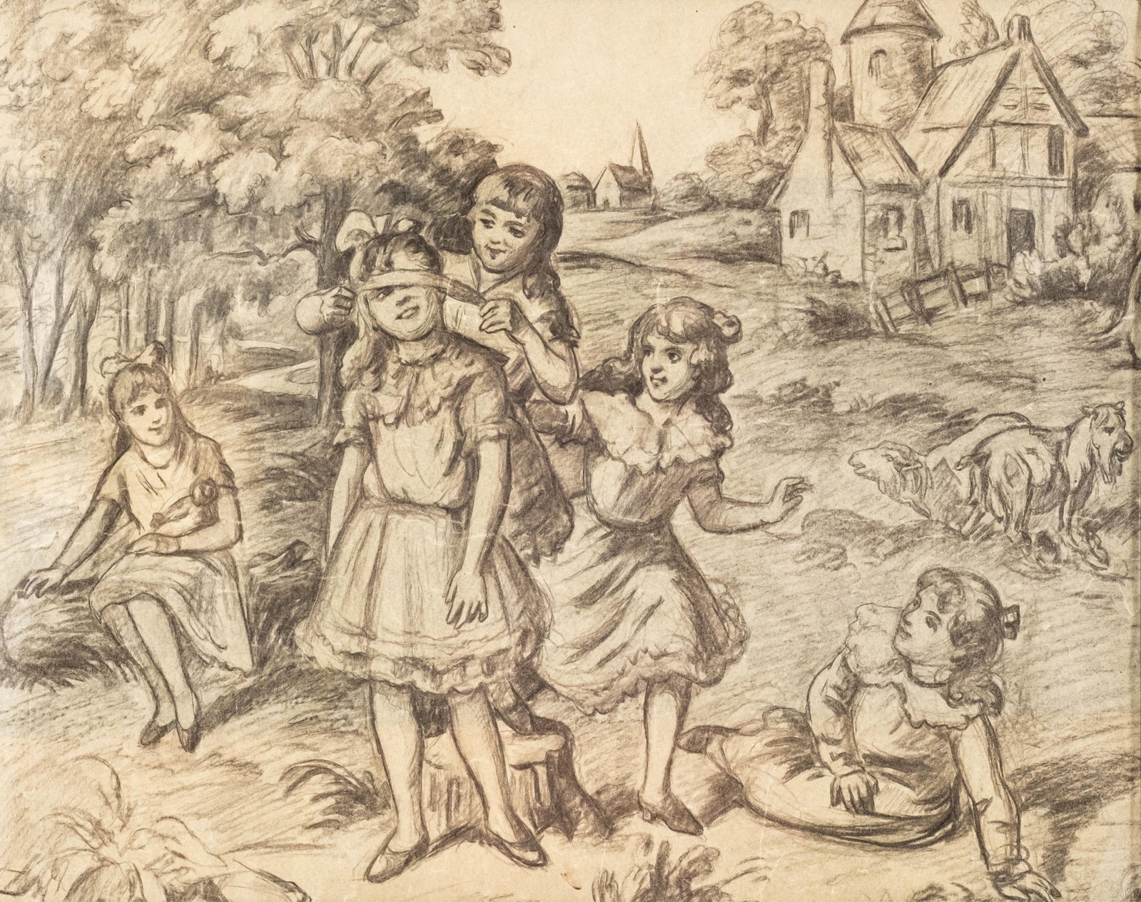 No Reserve: Circa 1900 Pastoral Pencil Drawing on Paper - 2