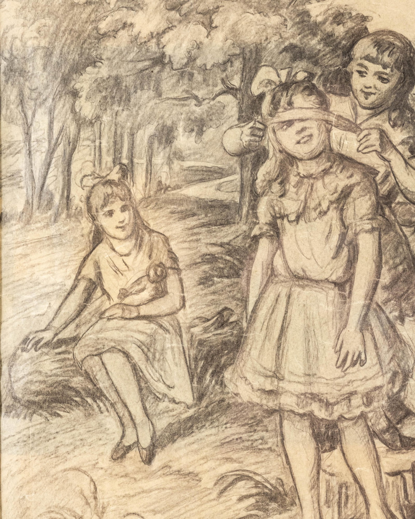 No Reserve: Circa 1900 Pastoral Pencil Drawing on Paper - 4