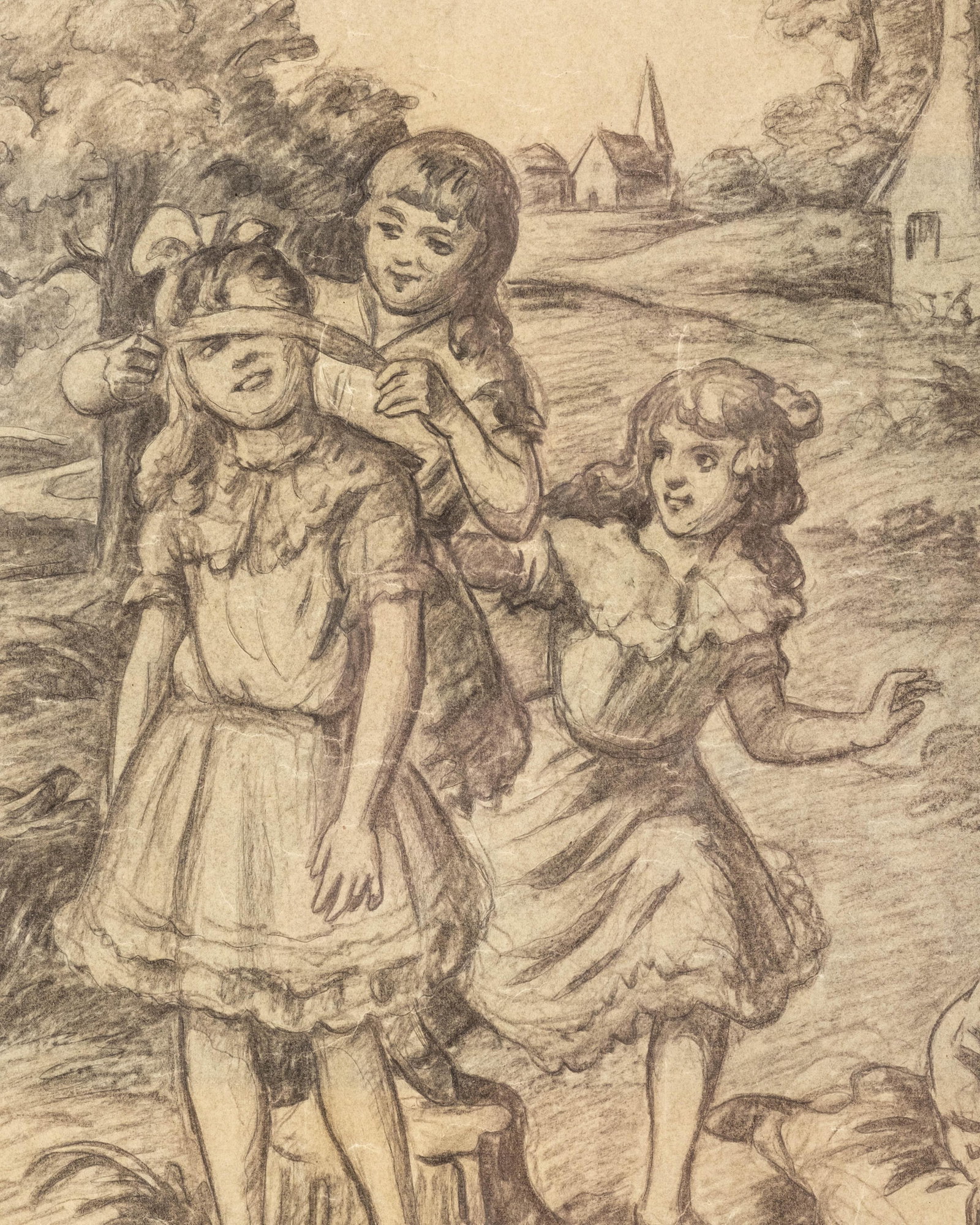 No Reserve: Circa 1900 Pastoral Pencil Drawing on Paper - 5