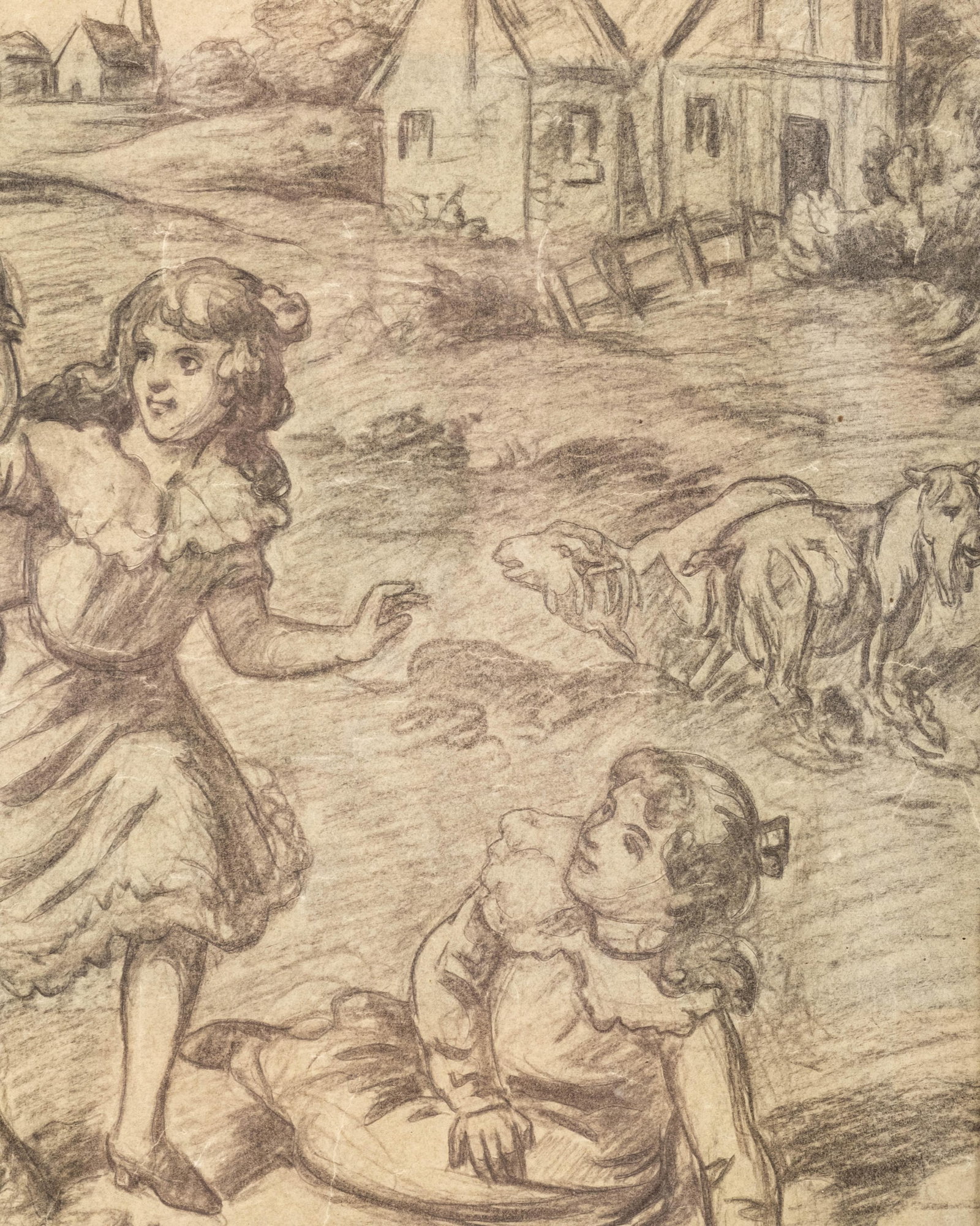 No Reserve: Circa 1900 Pastoral Pencil Drawing on Paper - 6