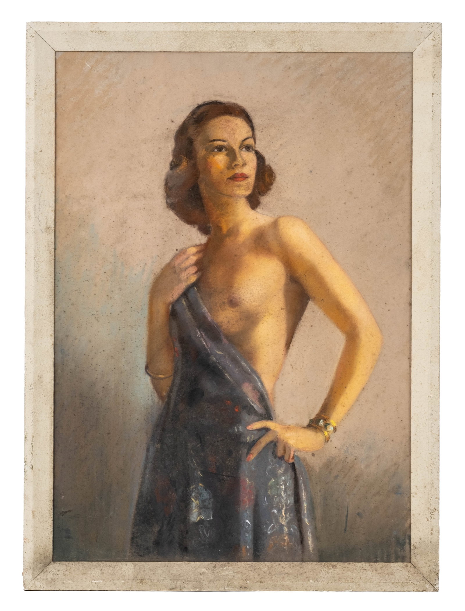 Raymond Van Doren 'Woman with Brocade' Pastel Painting, Labeled - 3