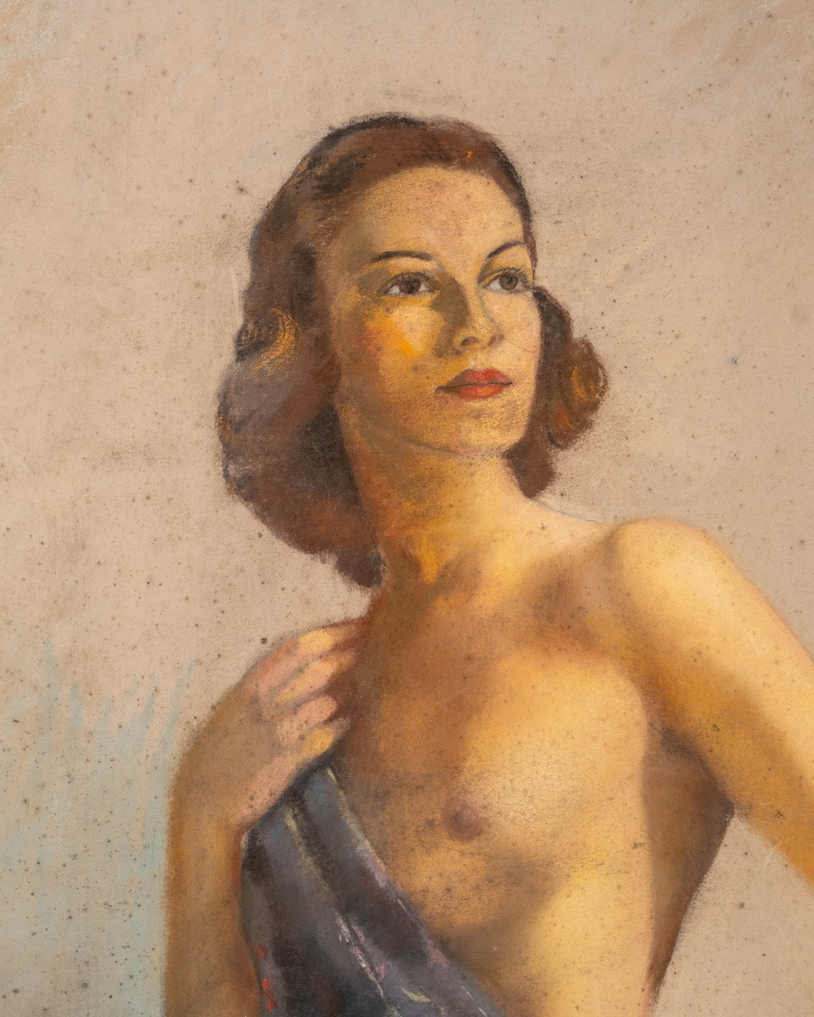 Raymond Van Doren 'Woman with Brocade' Pastel Painting, Labeled - 4