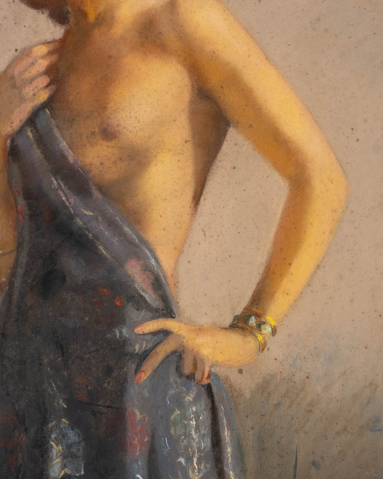 Raymond Van Doren 'Woman with Brocade' Pastel Painting, Labeled - 5