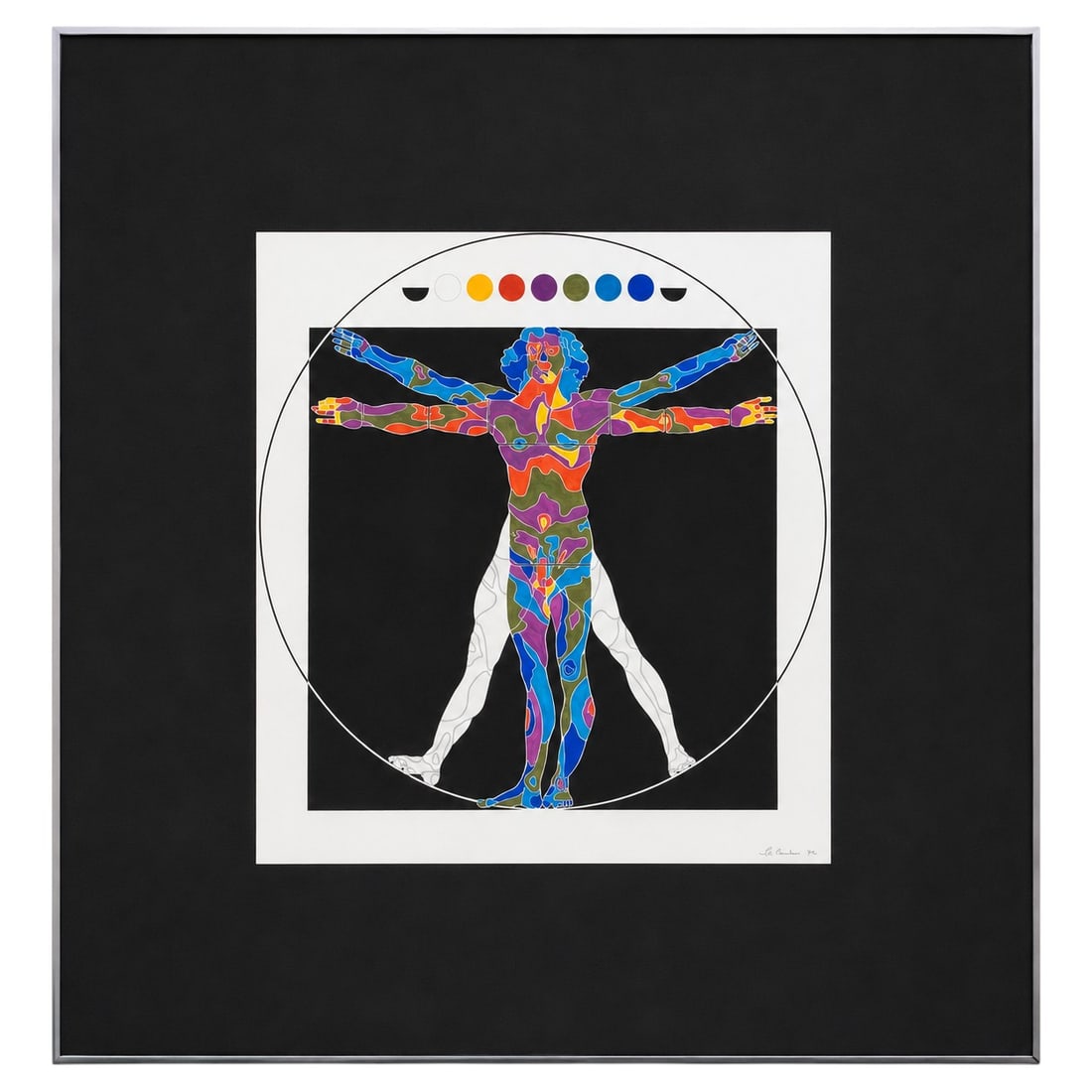No Reserve: Landais Signed 1970 Pop Art 'Vitruvian Man' Acrylic Painting - 3