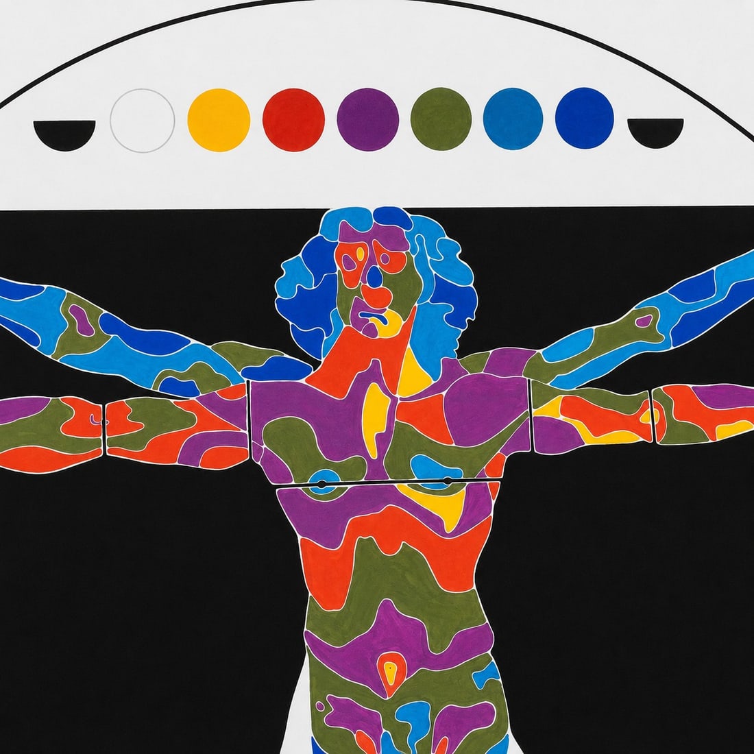 No Reserve: Landais Signed 1970 Pop Art 'Vitruvian Man' Acrylic Painting - 5