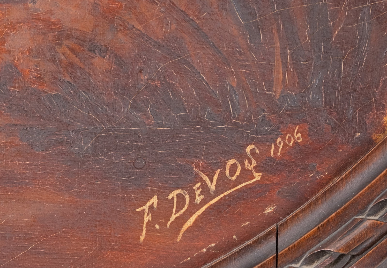 No Reserve: F. Devos Signed 1906 'Cupid' Oil on Canvas Painting - 3