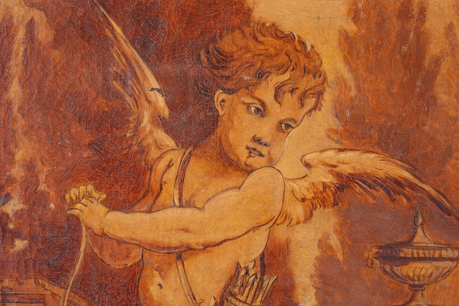 No Reserve: F. Devos Signed 1906 'Cupid' Oil on Canvas Painting - 4