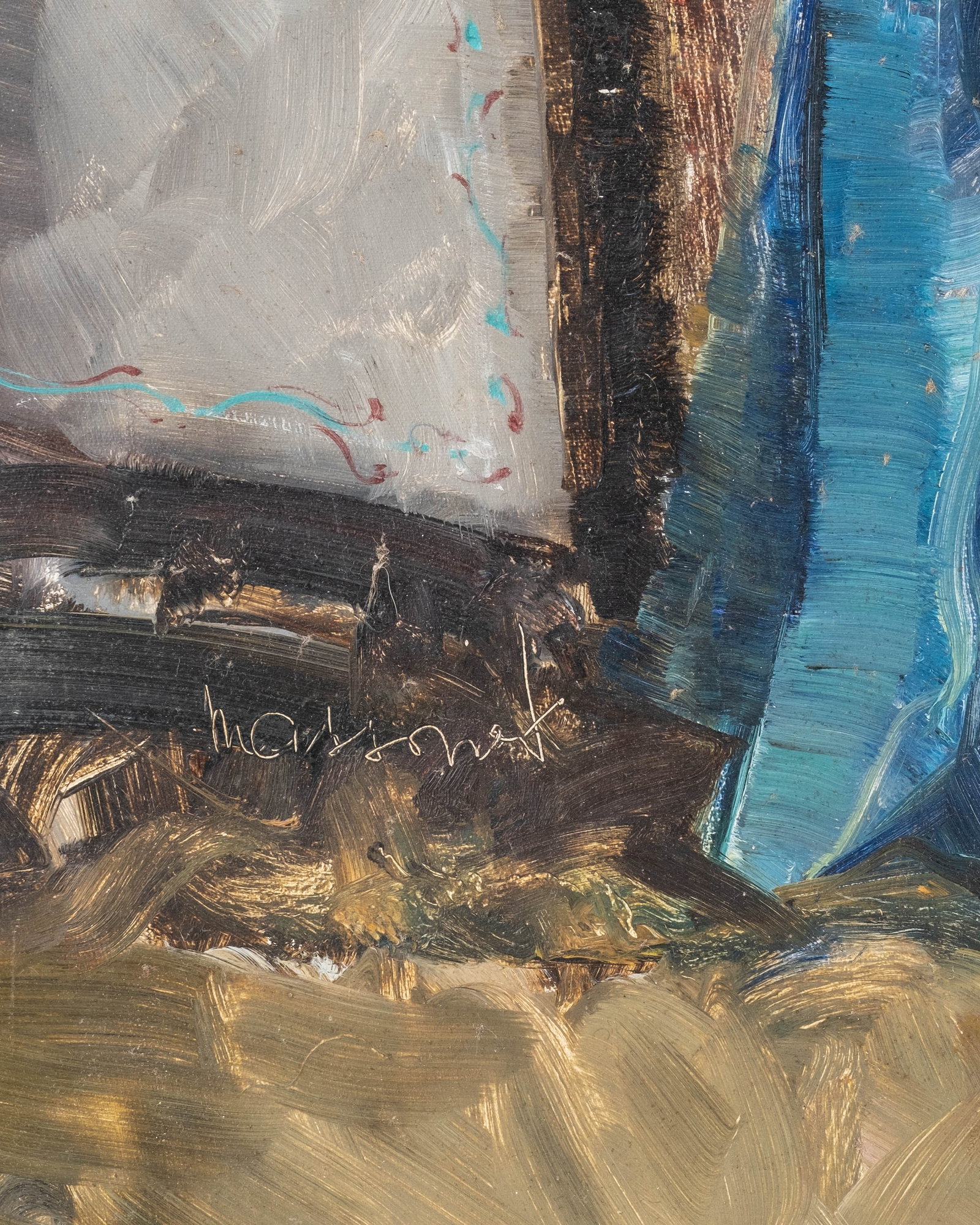Armand Massonet Signed 'The Elegant In Blue' Oil Painting - 3