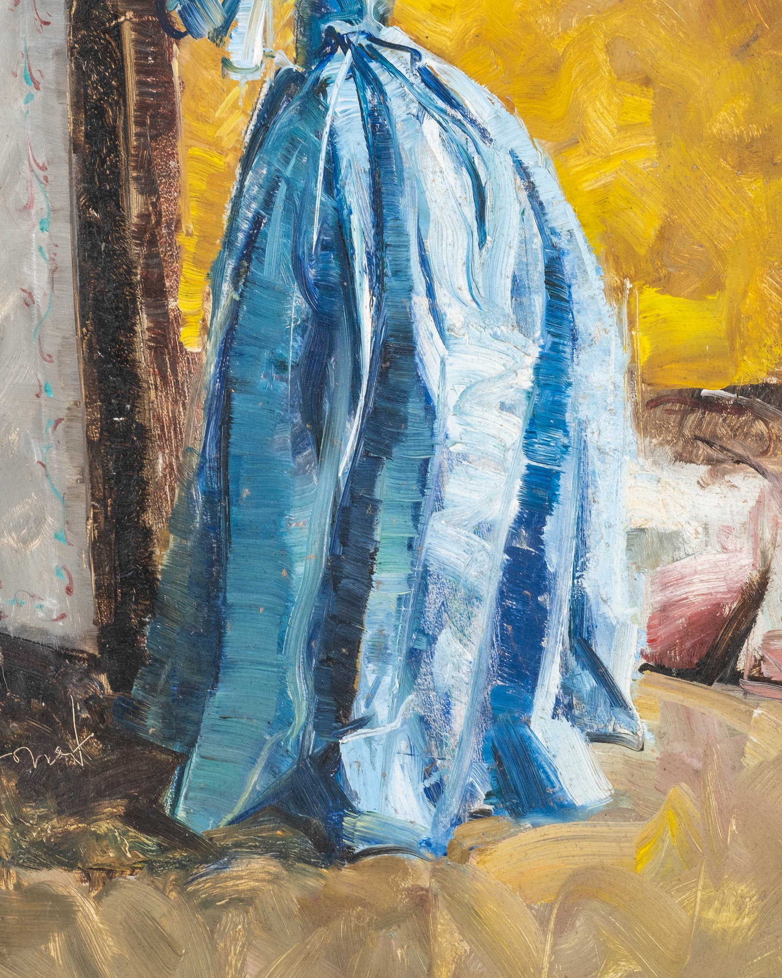 Armand Massonet Signed 'The Elegant In Blue' Oil Painting - 6