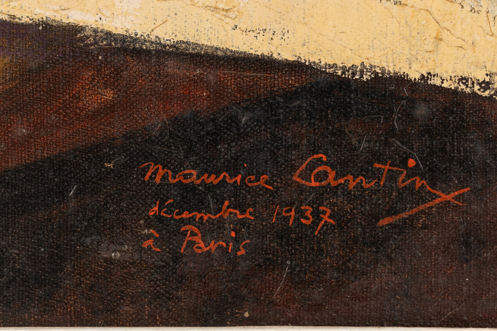 No Reserve: Maurice Cantini or Continy Signed Paris 1937 Still Life with Violin Oil Painting - 4