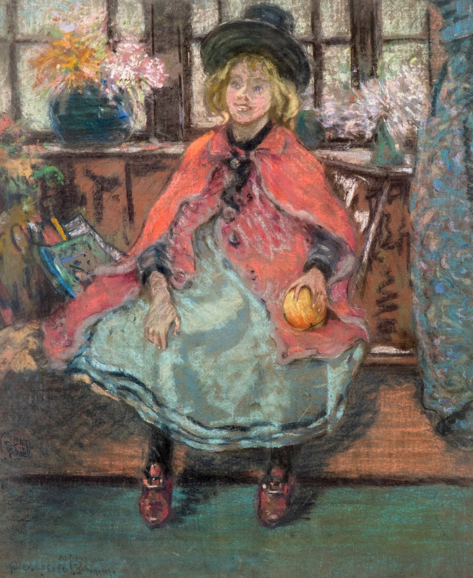 Alexander Charles Robinson Signed 'Seated Girl' Pastel Painting - 2