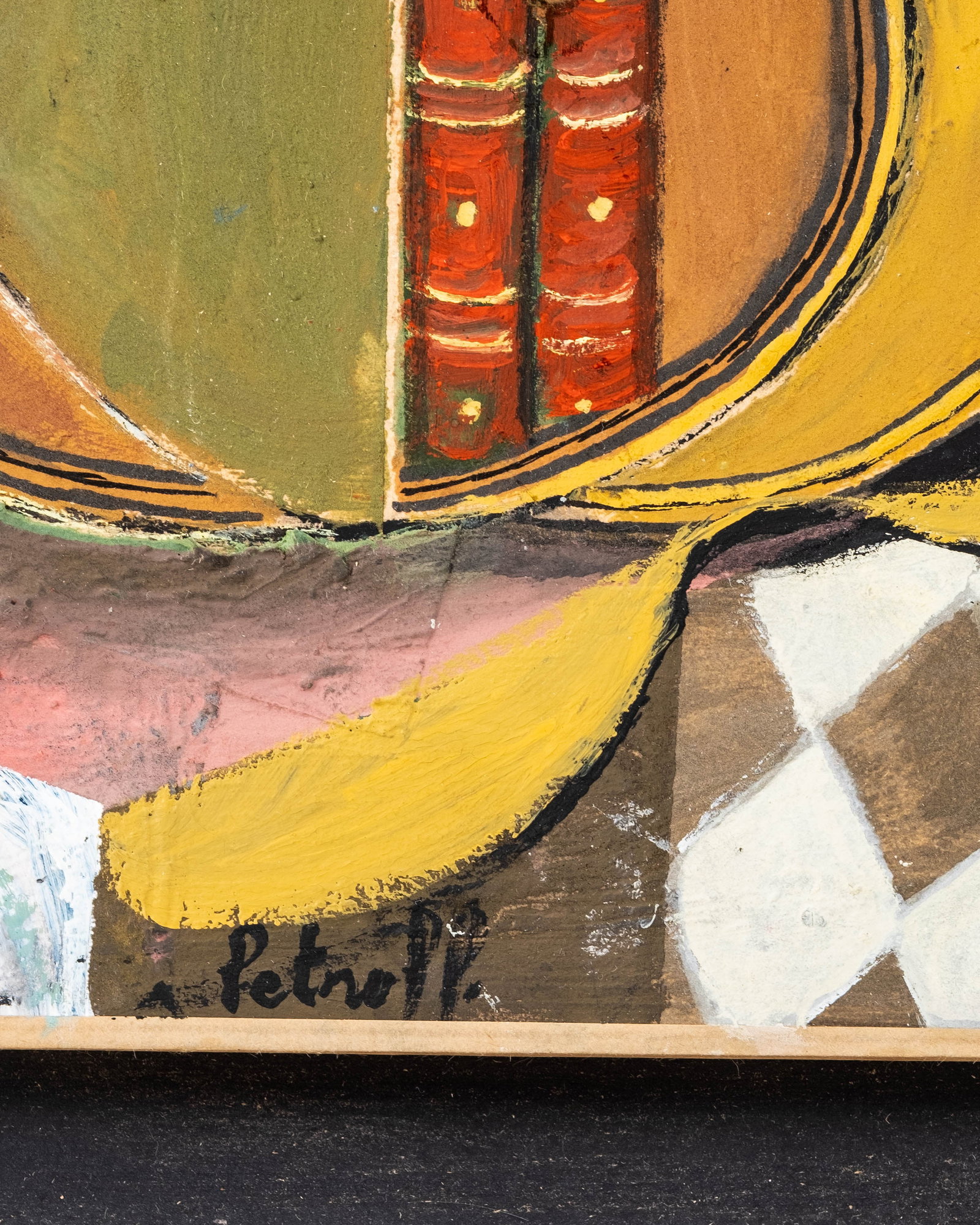 No Reserve: Constantin Petroff Signed Modernist Guitar Still Life Oil Painting - 4