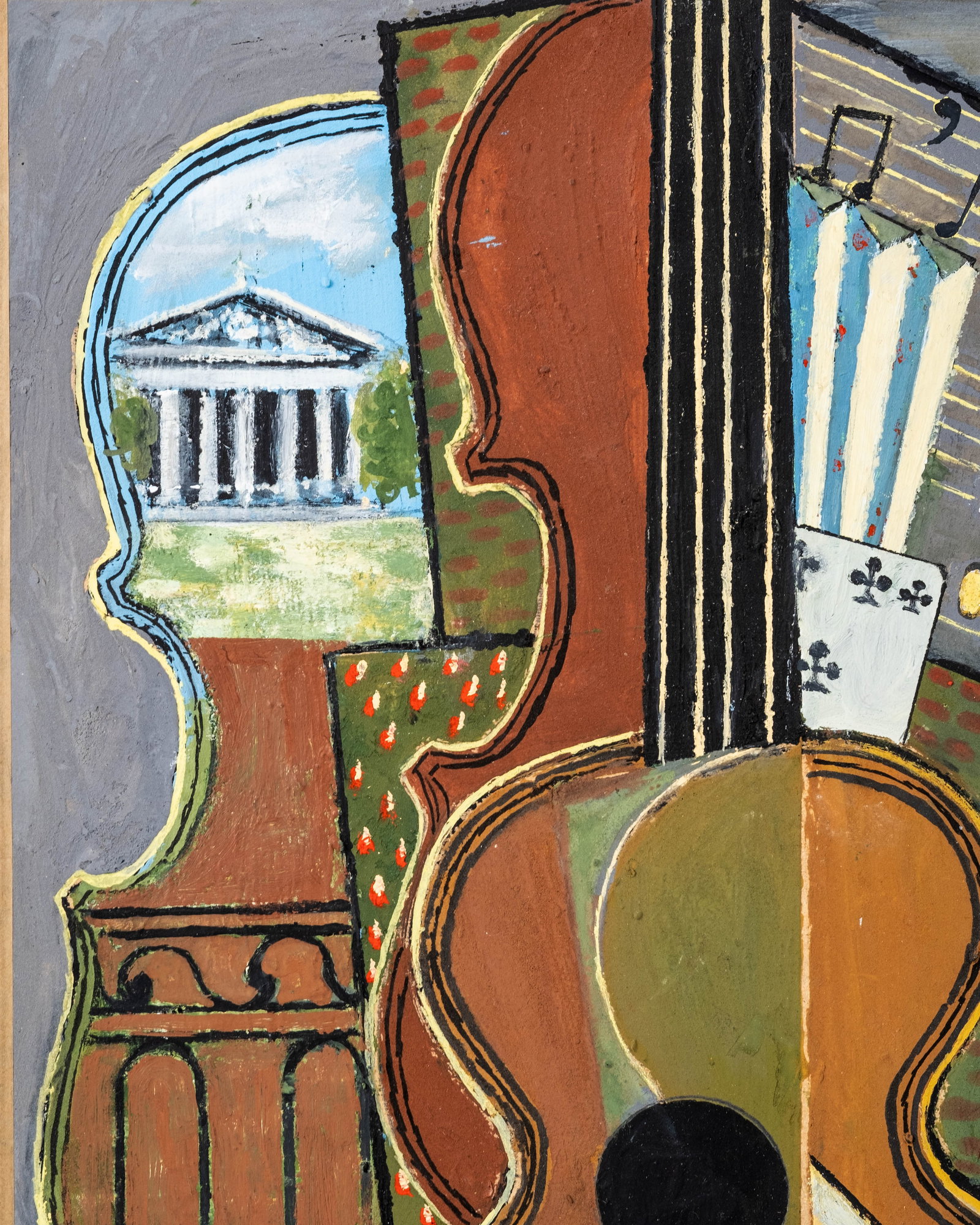 No Reserve: Constantin Petroff Signed Modernist Guitar Still Life Oil Painting - 5