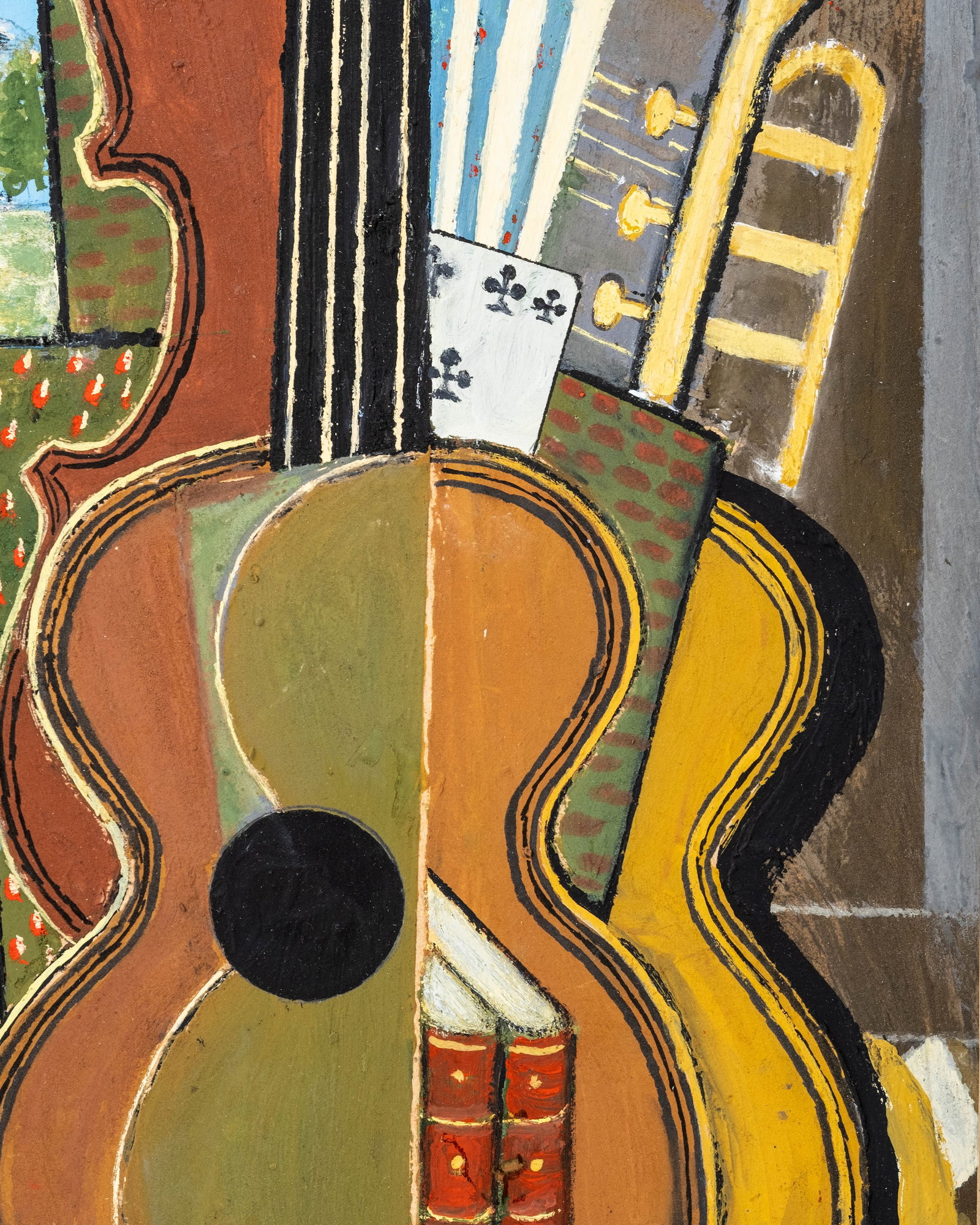 No Reserve: Constantin Petroff Signed Modernist Guitar Still Life Oil Painting - 6