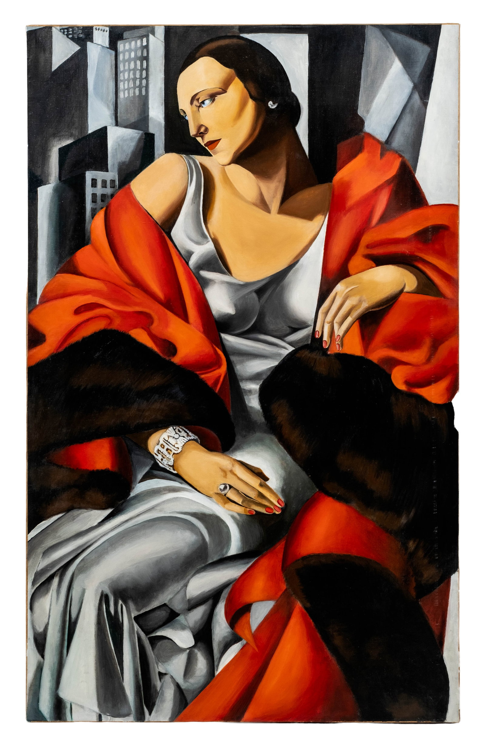 No Reserve: In The Style Of Tamara de Lempicka 'Madame Boucard' Art Deco Oil Painting - 3