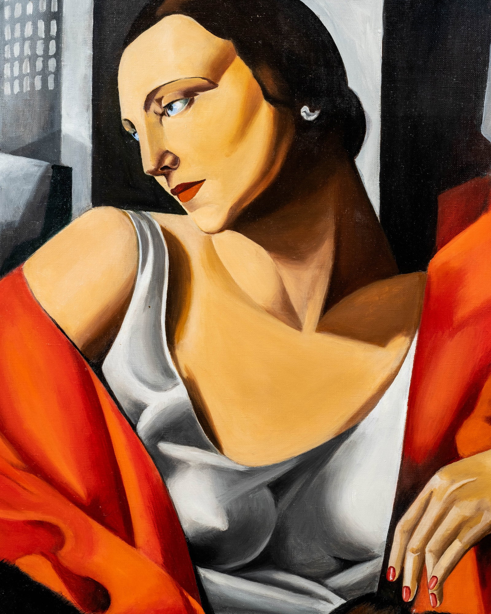 No Reserve: In The Style Of Tamara de Lempicka 'Madame Boucard' Art Deco Oil Painting - 4