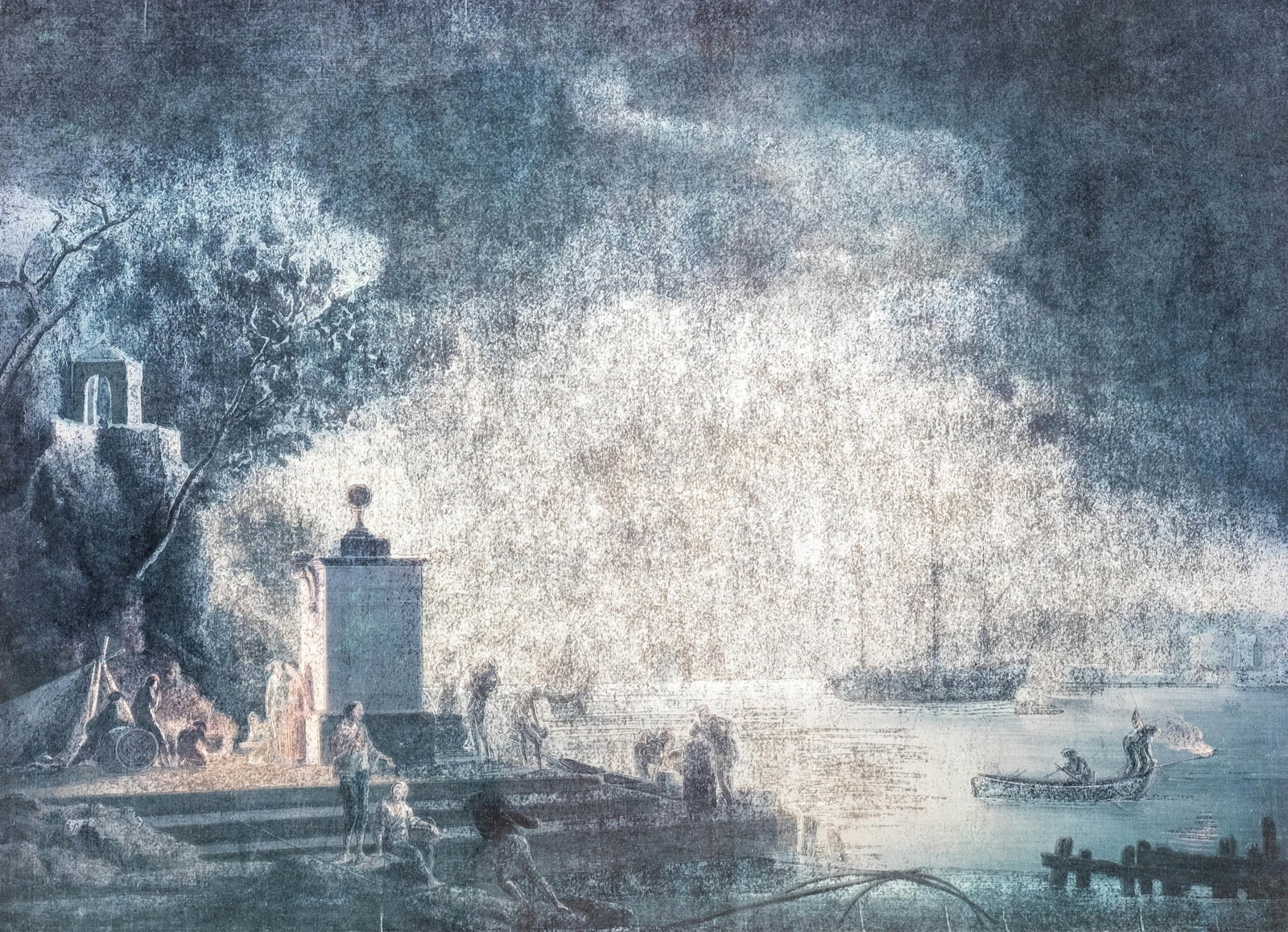 No Reserve: French Nocturnal Harbor Scene Reproduction Print - 2