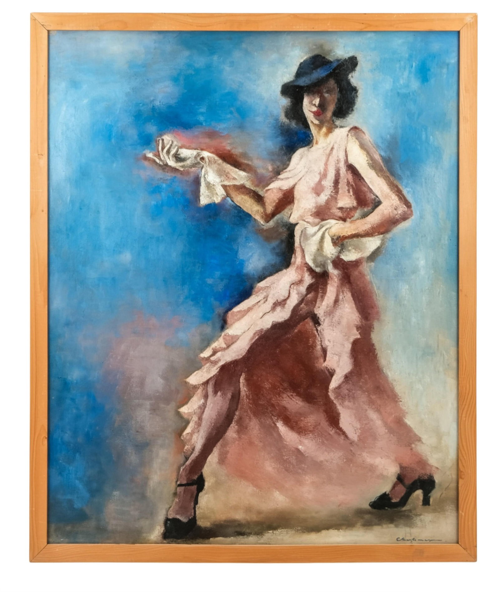 No Reserve: Paul Charlemagne Signed, France, 1936, Art Deco Oil Painting 'Agnes in Pink' (1 of 16)