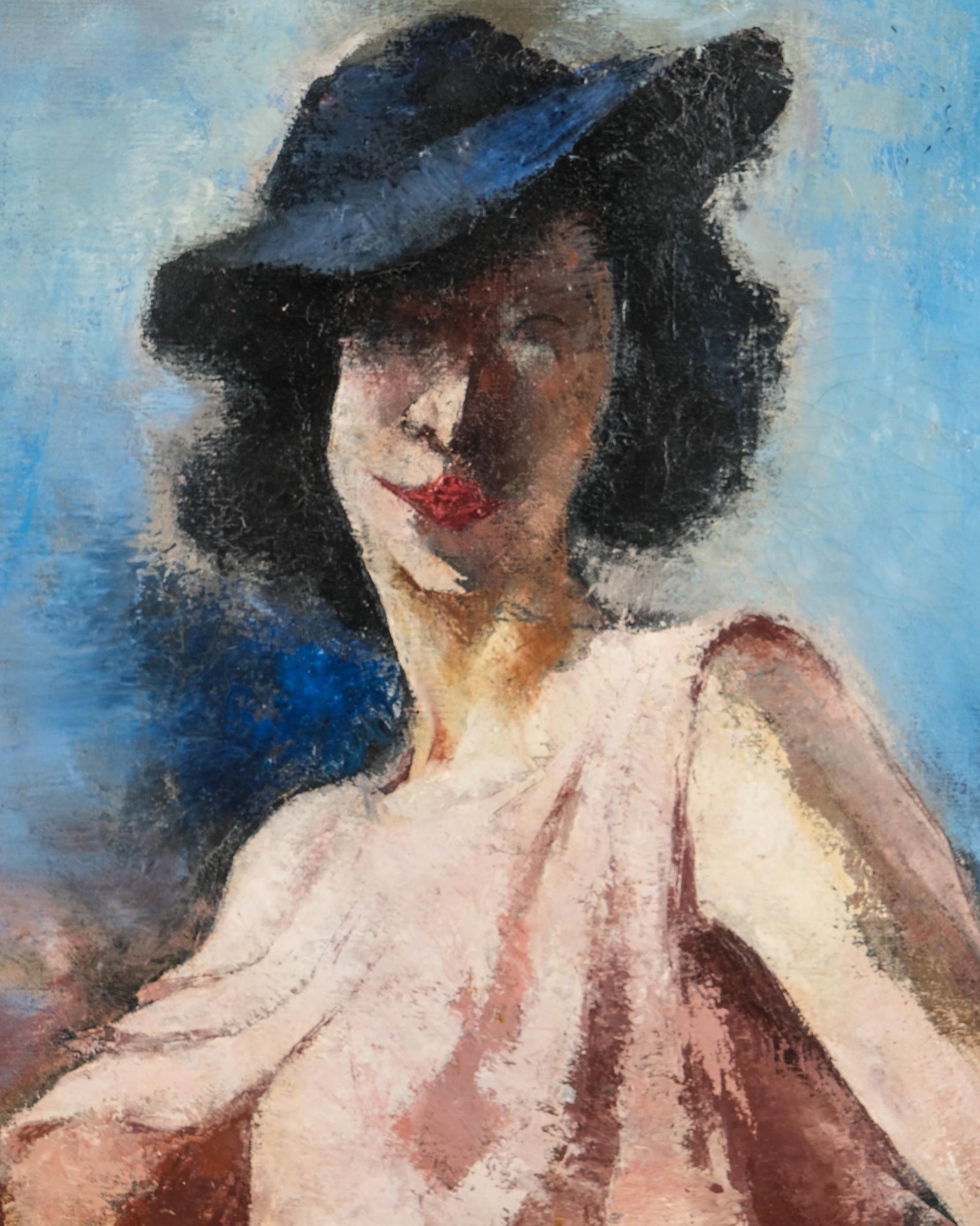 No Reserve: Paul Charlemagne Signed, France, 1936, Art Deco Oil Painting 'Agnes in Pink' - 5