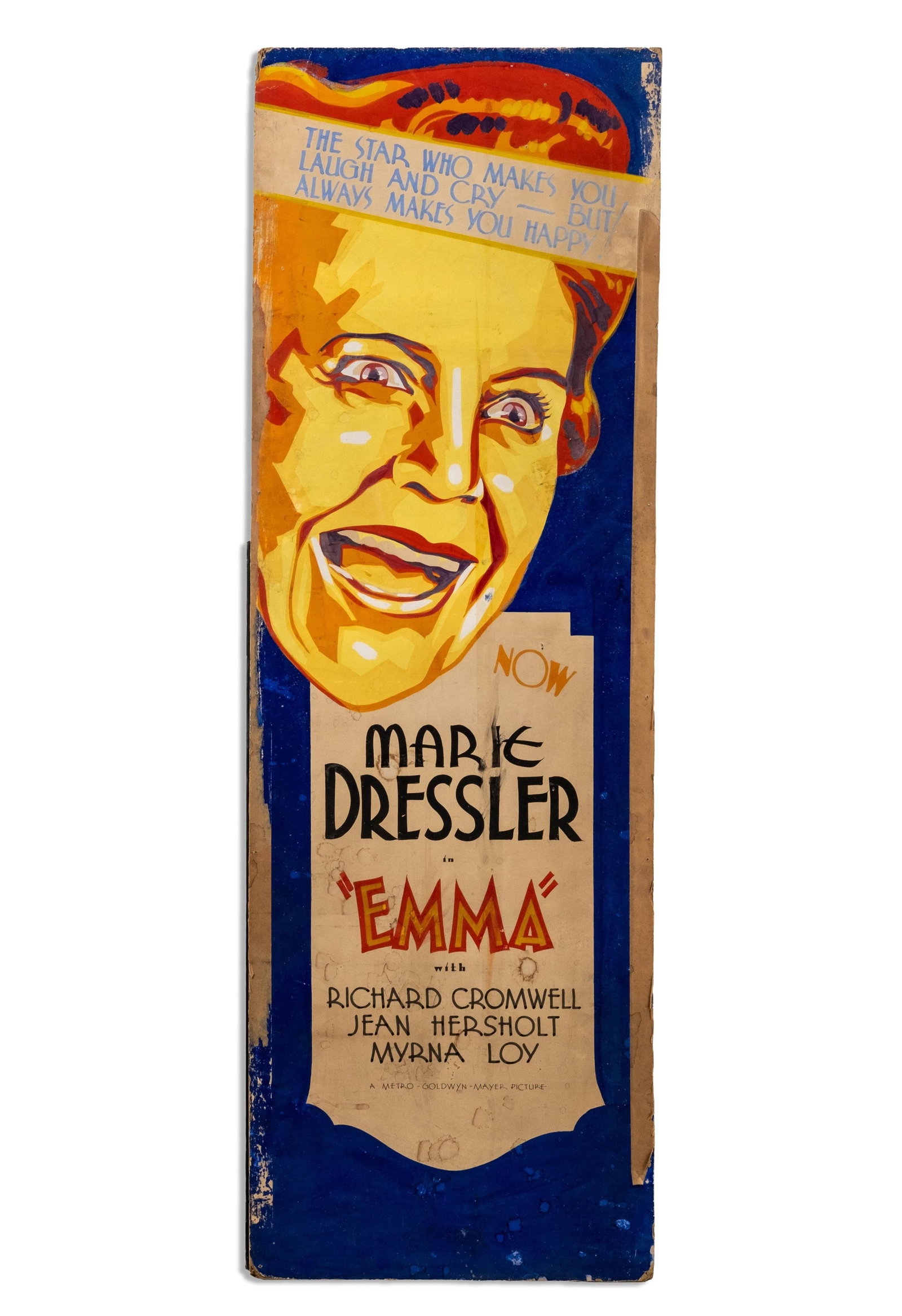 1932 MGM 'Emma' Hand-Painted Movie Poster, Gouache on Board Painting: Keywords: Marie Dressler, Pre-Code Hollywood, Metro Goldwyn Mayer, MGM Film Advertising, Golden Age Cinema, Richard Cromwell, Jean Hersholt, Myrna Loy, 1930s Film Ephemera, Theatrical Display Sign, Ar