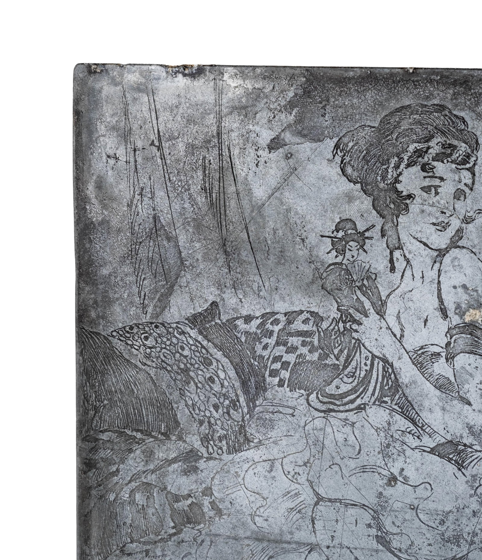 No Reserve: Alfred Stevens Zinc Etching Plate, Reclining Lady, Signed with Monogram 'A.S.' - 8
