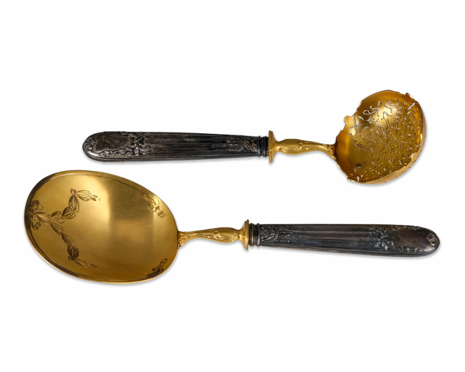 No Reserve: French Gilt Silverplate Serving Spoon and Ladle Set, Late 19th Century by Despinoy - 4
