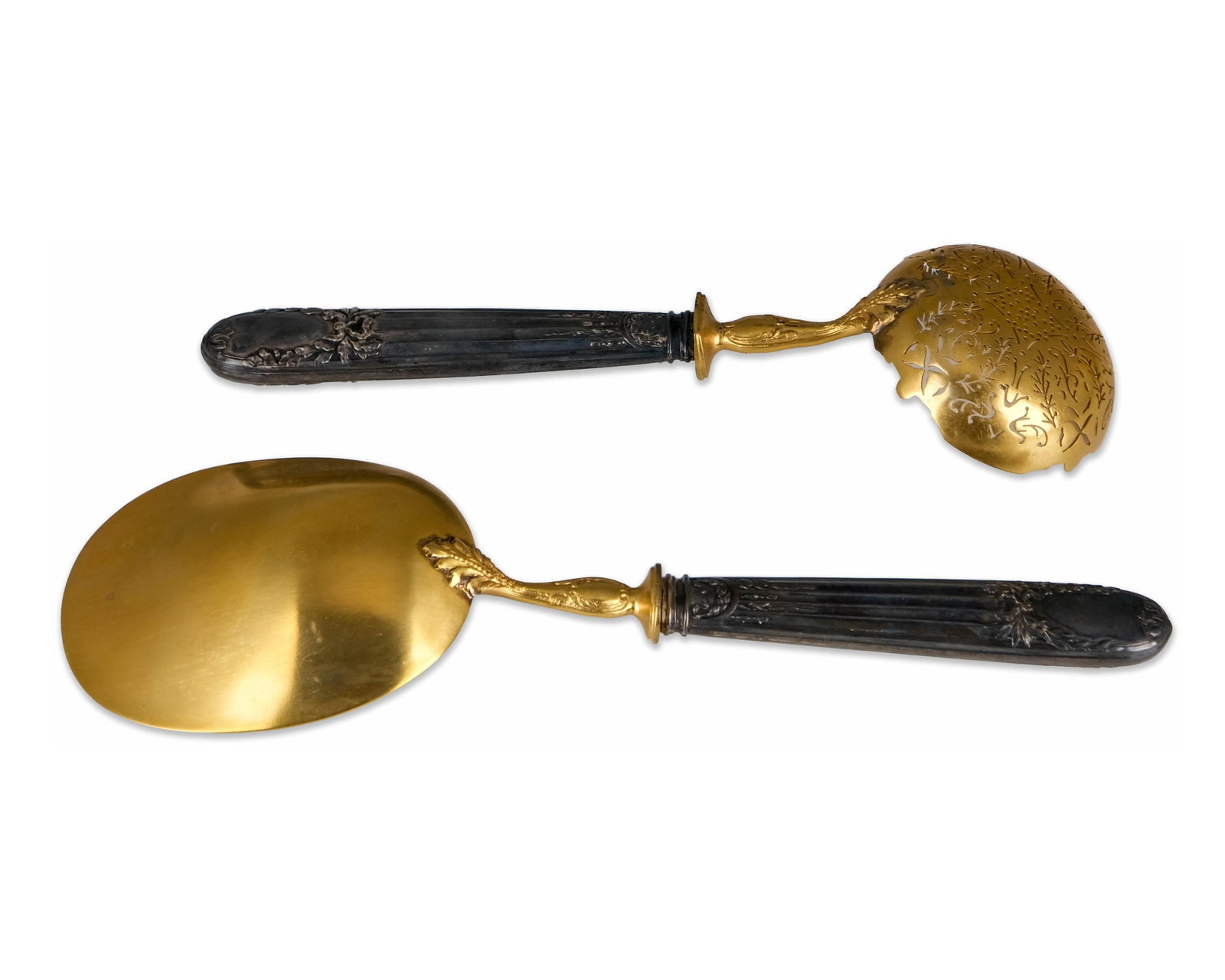 No Reserve: French Gilt Silverplate Serving Spoon and Ladle Set, Late 19th Century by Despinoy - 5