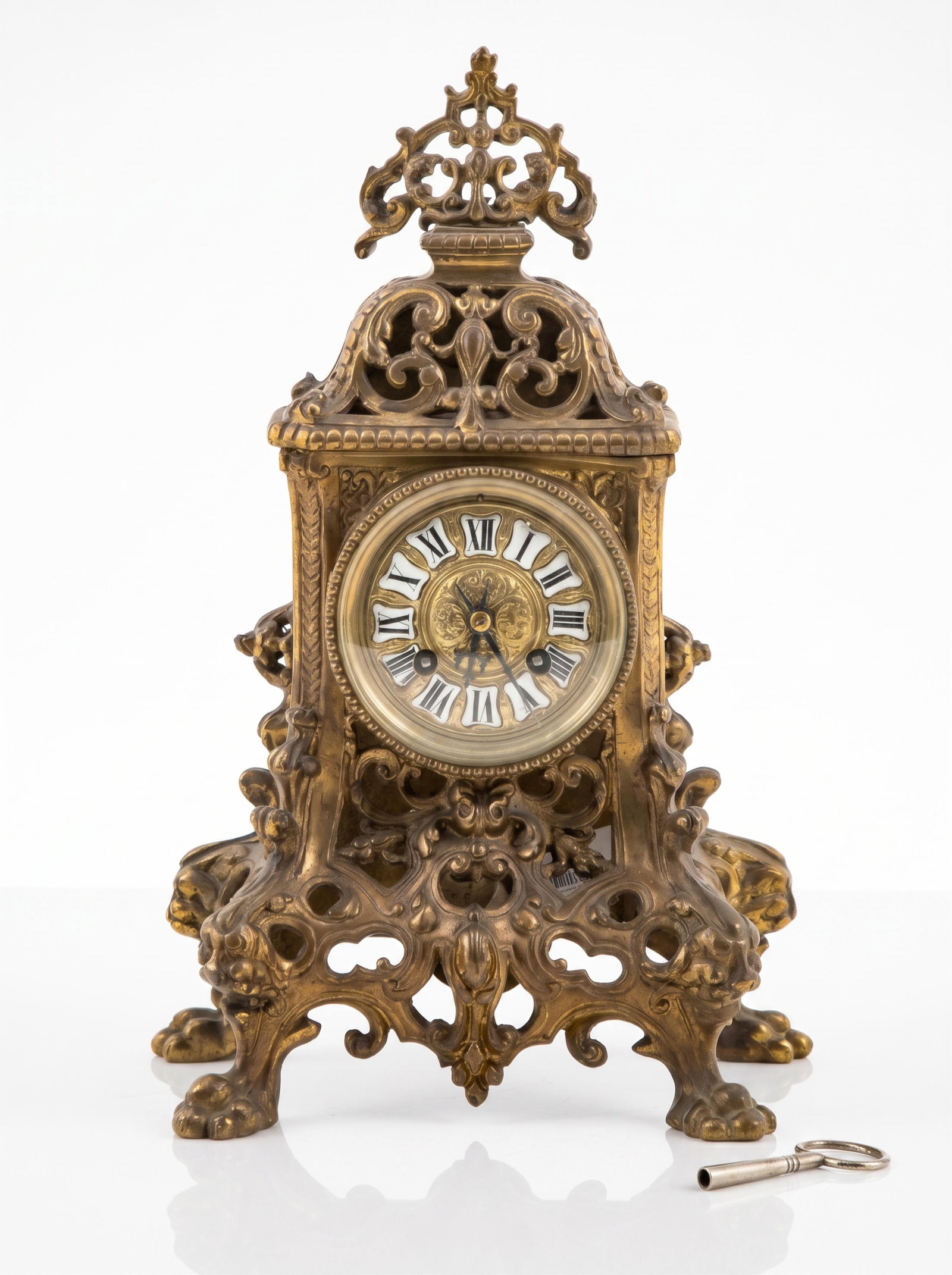 No Reserve: Neo-Gothic Bronze Mantel Clock with Enameled Dial, 19th Century (1 of 11)