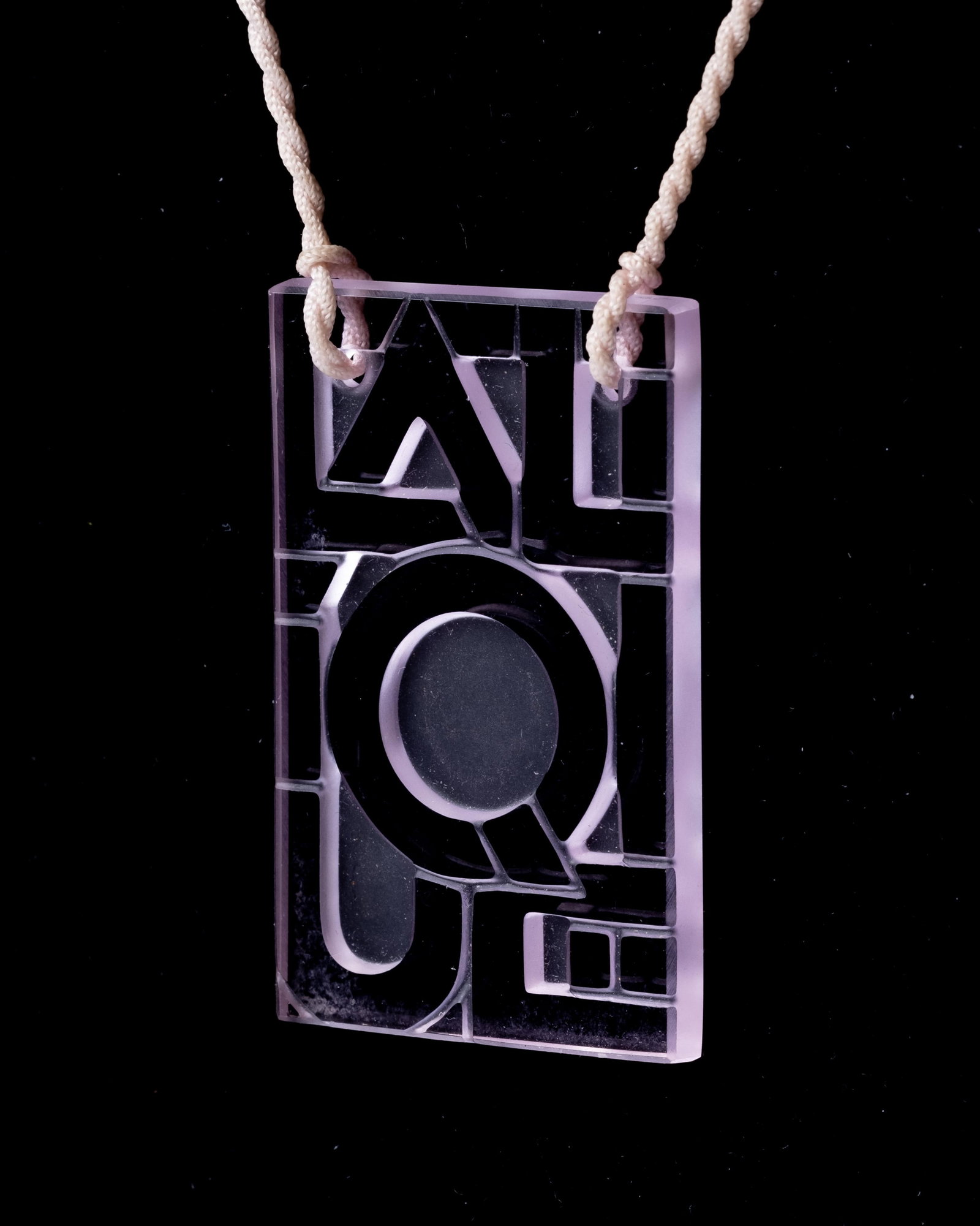 Lalique Pendant Logo Necklace in Pink Etched Molded Art Glass - 2