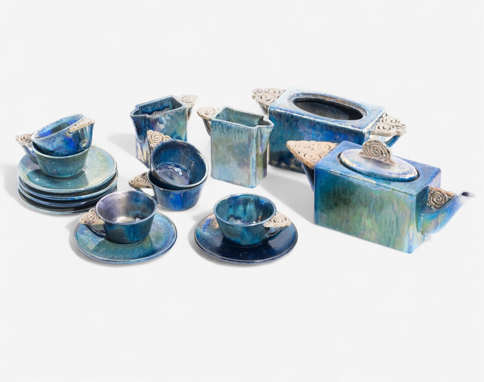 Leon Leyritz, Glazed Stoneware Art Pottery Tea Set, Signed - 11