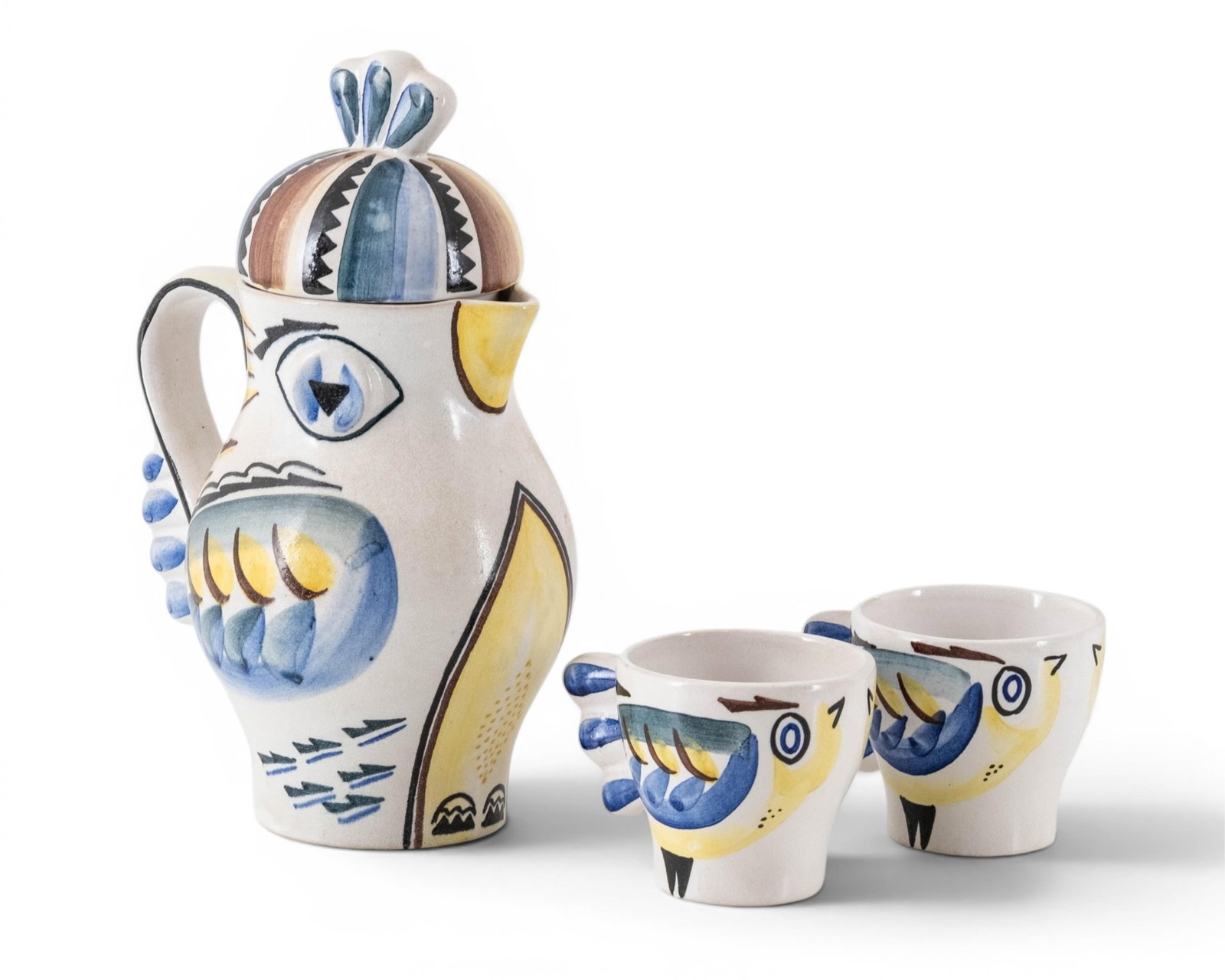 No Reserve: Teapot and Cups Picasso Style Figural Ceramic mid century vintage (1 of 9)