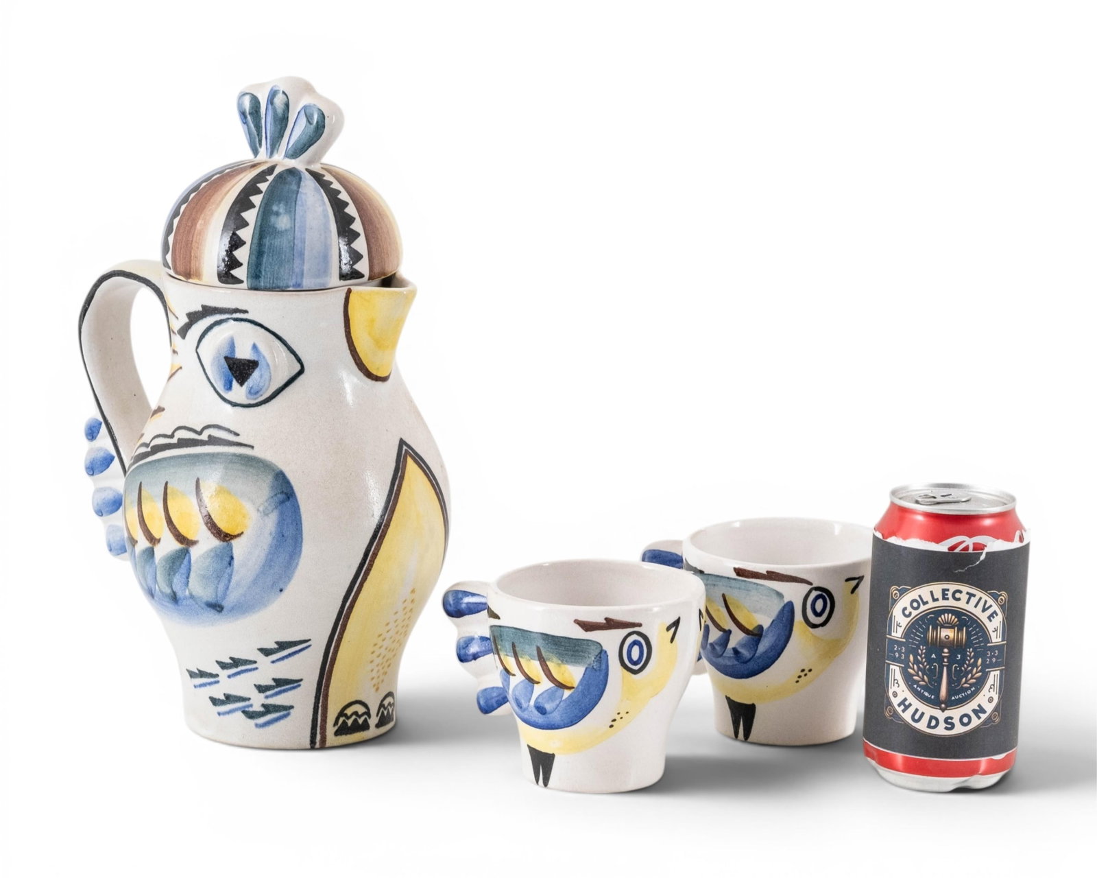 No Reserve: Teapot and Cups Picasso Style Figural Ceramic mid century vintage - 2