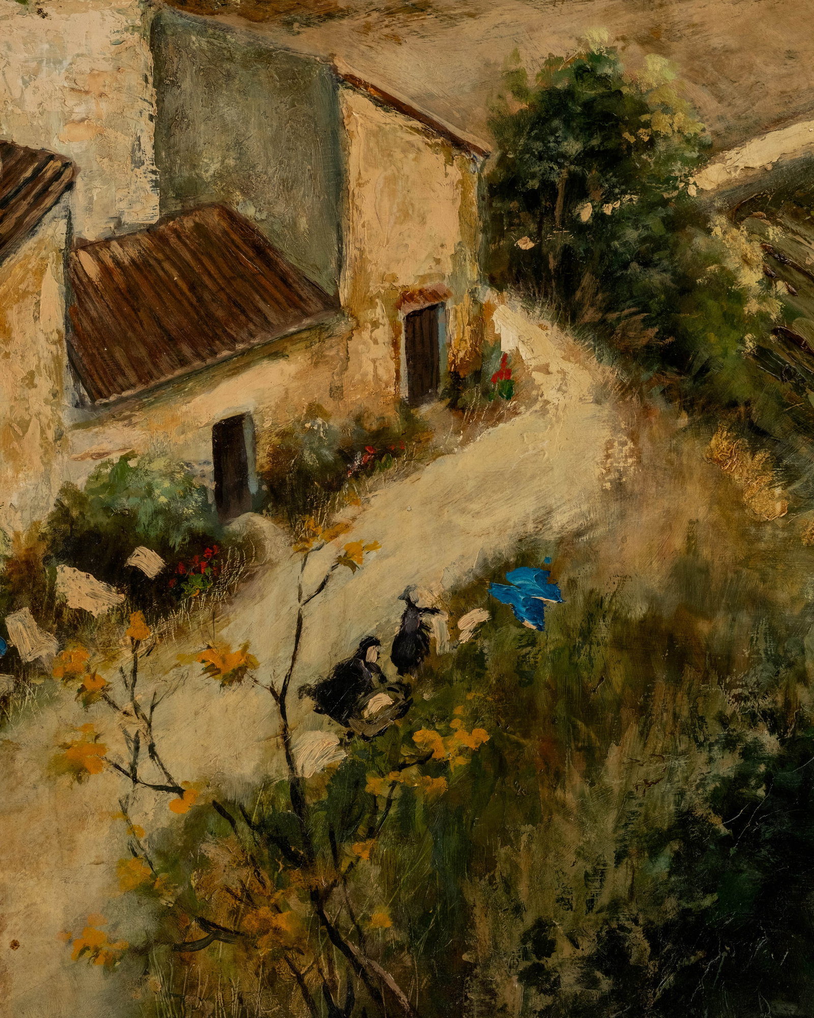 No Reserve: Large Coastal Village Beach Landscape Painting, Early 20th Century - 5